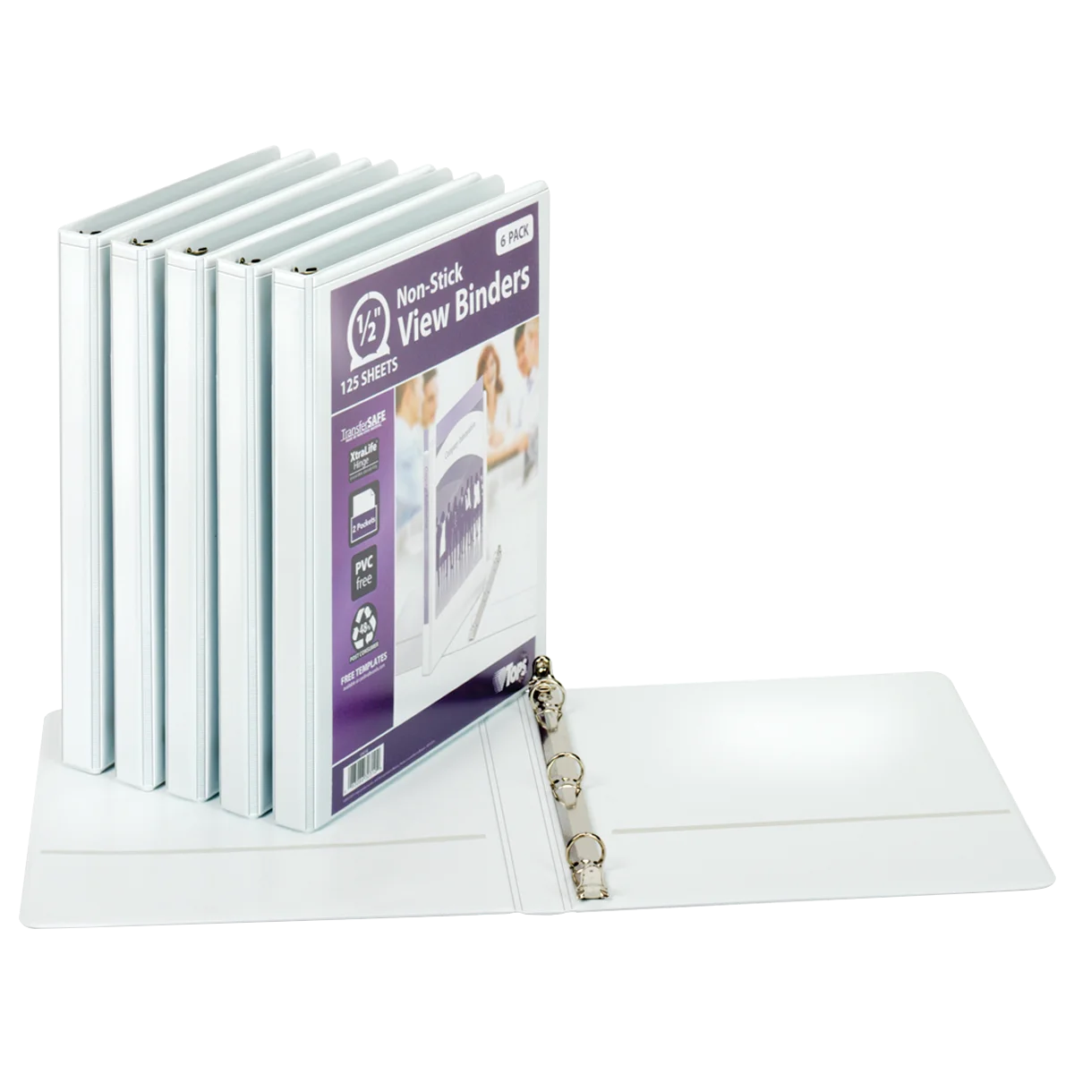 TOPS 1/2" ROUND RING VIEW BINDER WHITE 6 PK