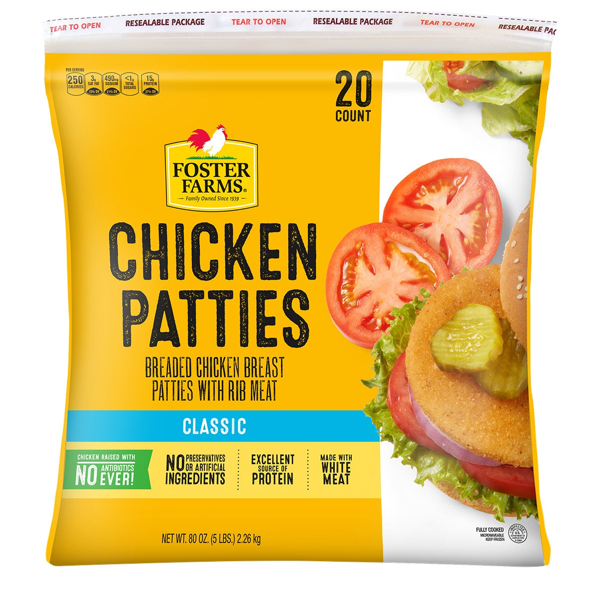 FOSTER FARMS BREADED CHICKEN PATTIE 20 COUNT 5 POUNDS - Image 1
