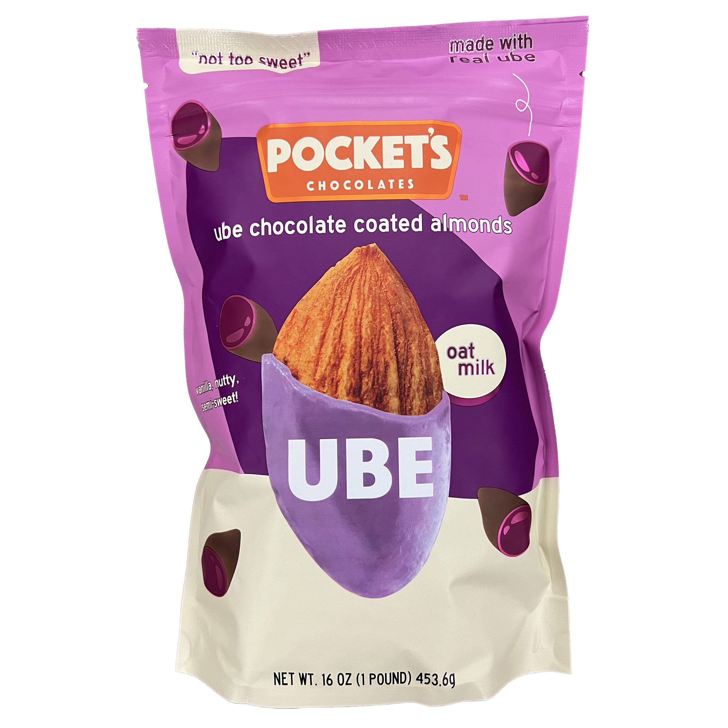 POCKET'S CHOCOLATES UBE CHOCOLATE ALMONDS 16 OZ - Image 1