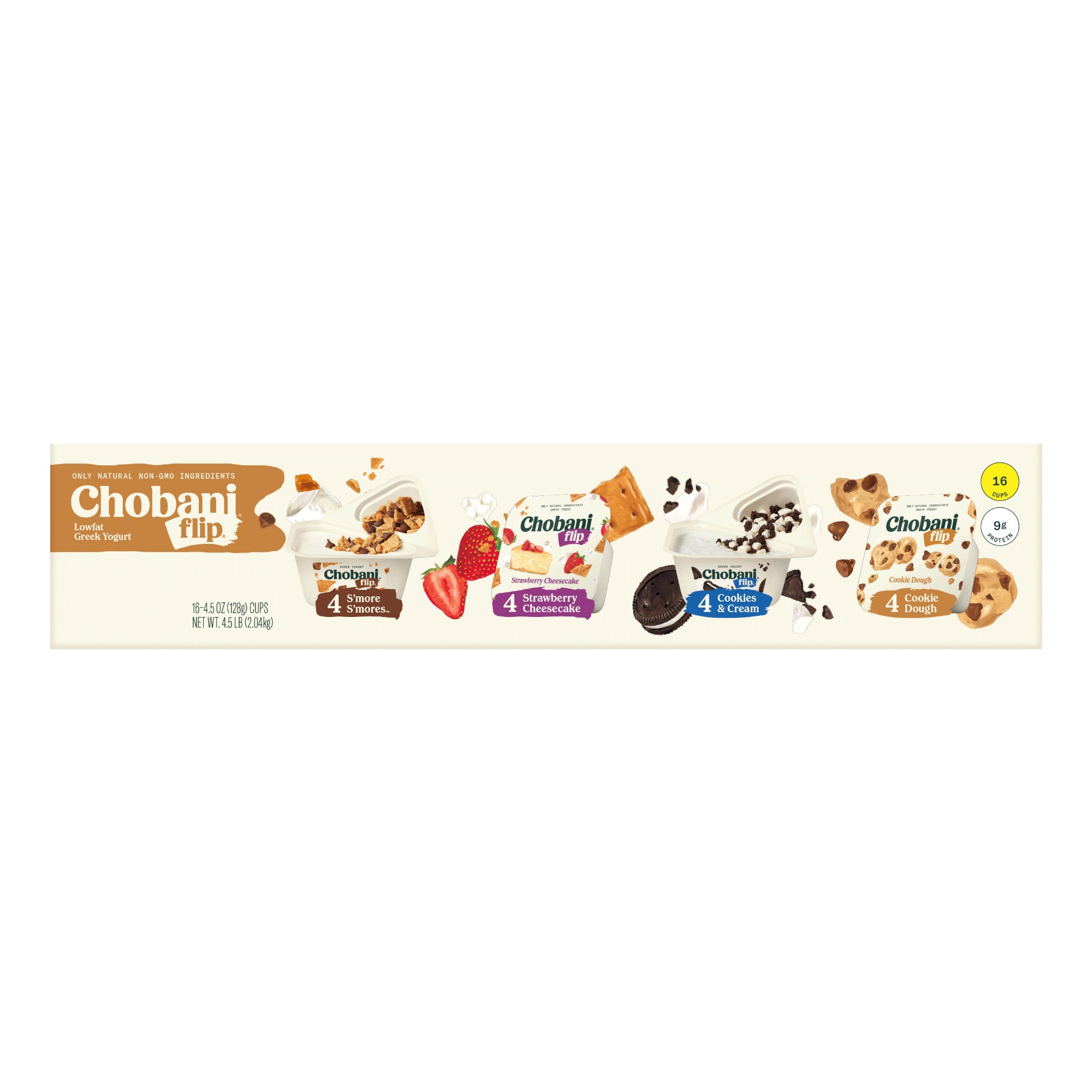 CHOBANI FLIP GREEK YOGURT VARIETY 16 COUNT 4.5 OUNCES EA