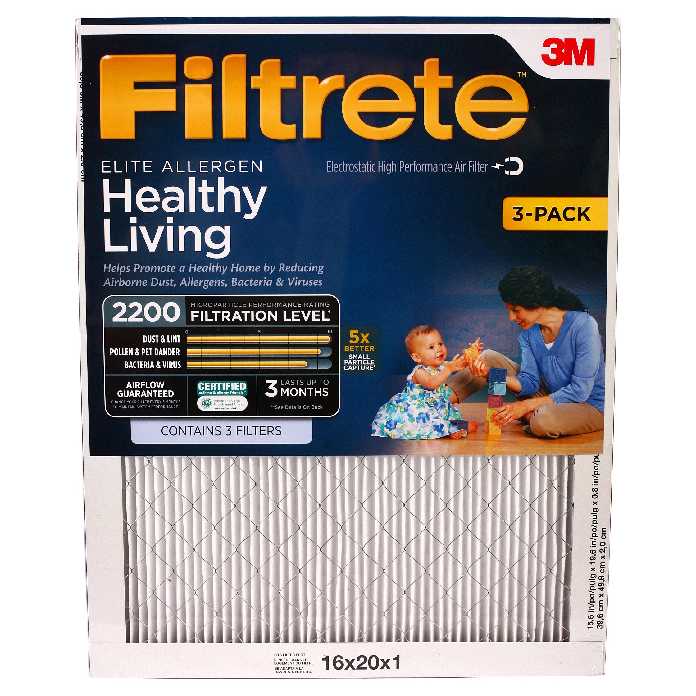 3M FILTRETE FURNACE FILTER 3 PACK 2200MPR 16¨X20¨X1¨