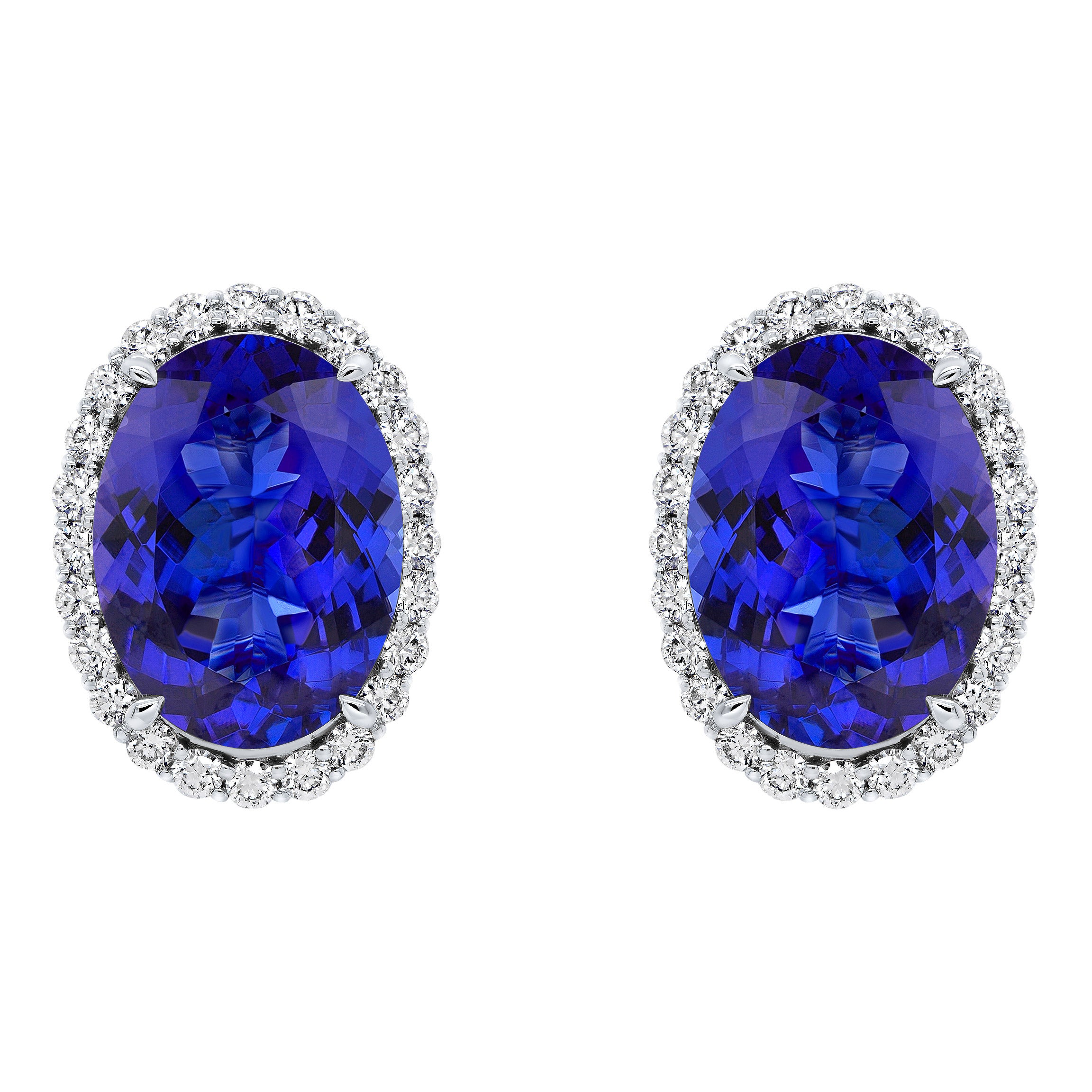 17X13MM OVAL CUT TANZANITE & 1.85CTW DIAM 18KT WG EARRINGS - Image 1