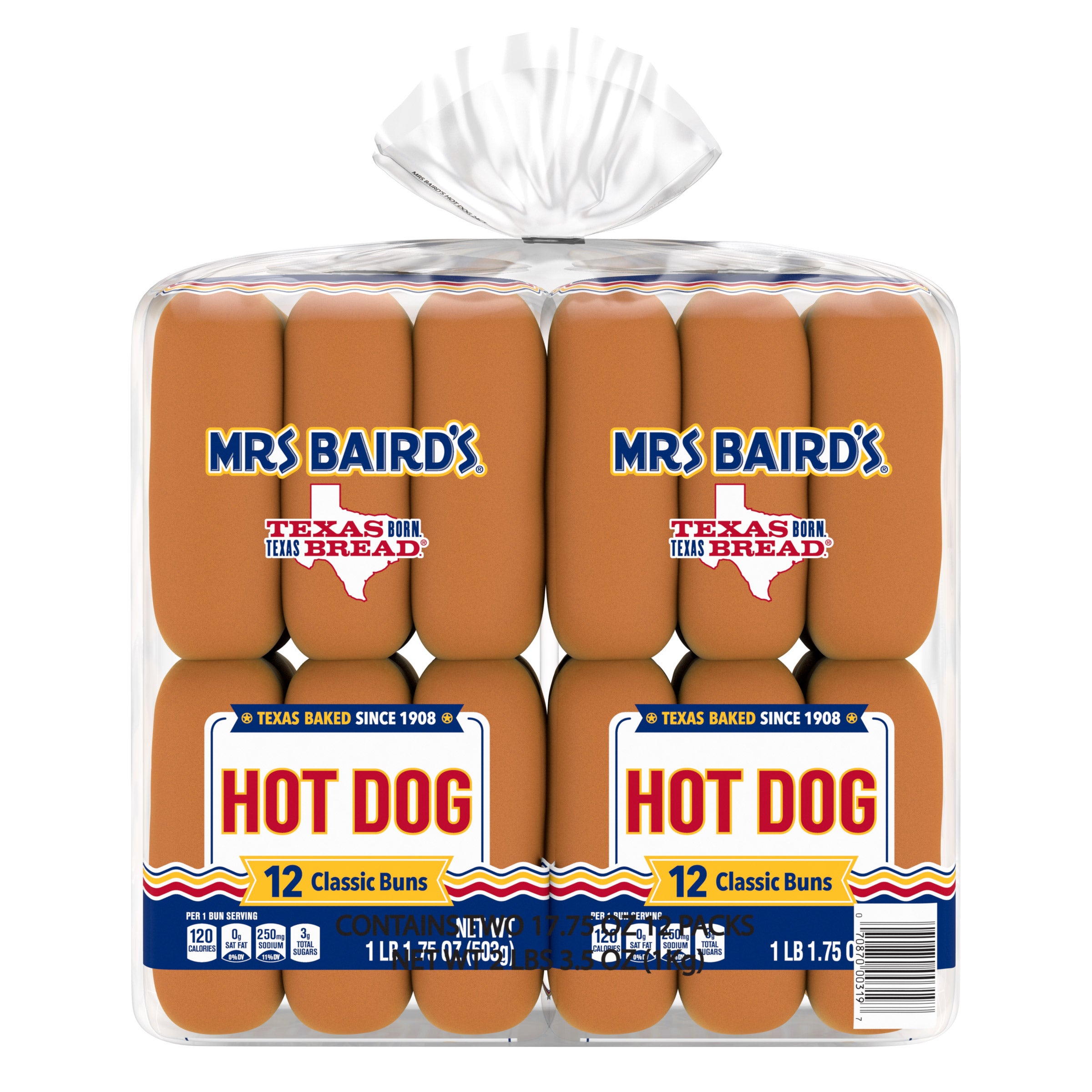 MRS BAIRD'S HOT DOG BUNS 2/12 CT