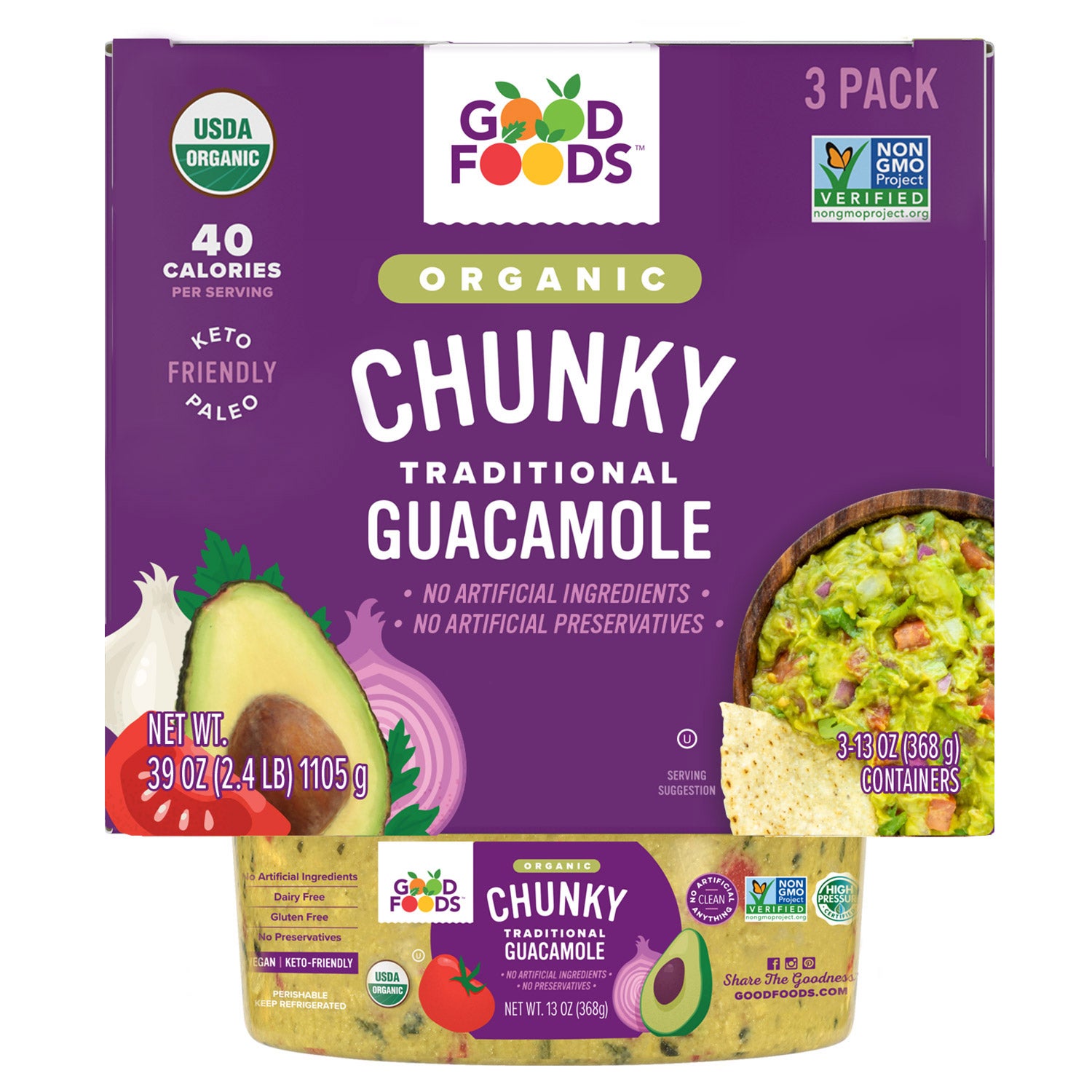 GOOD FOODS ORGANIC CHUNKY GUACAMOLE 3/13 OZ