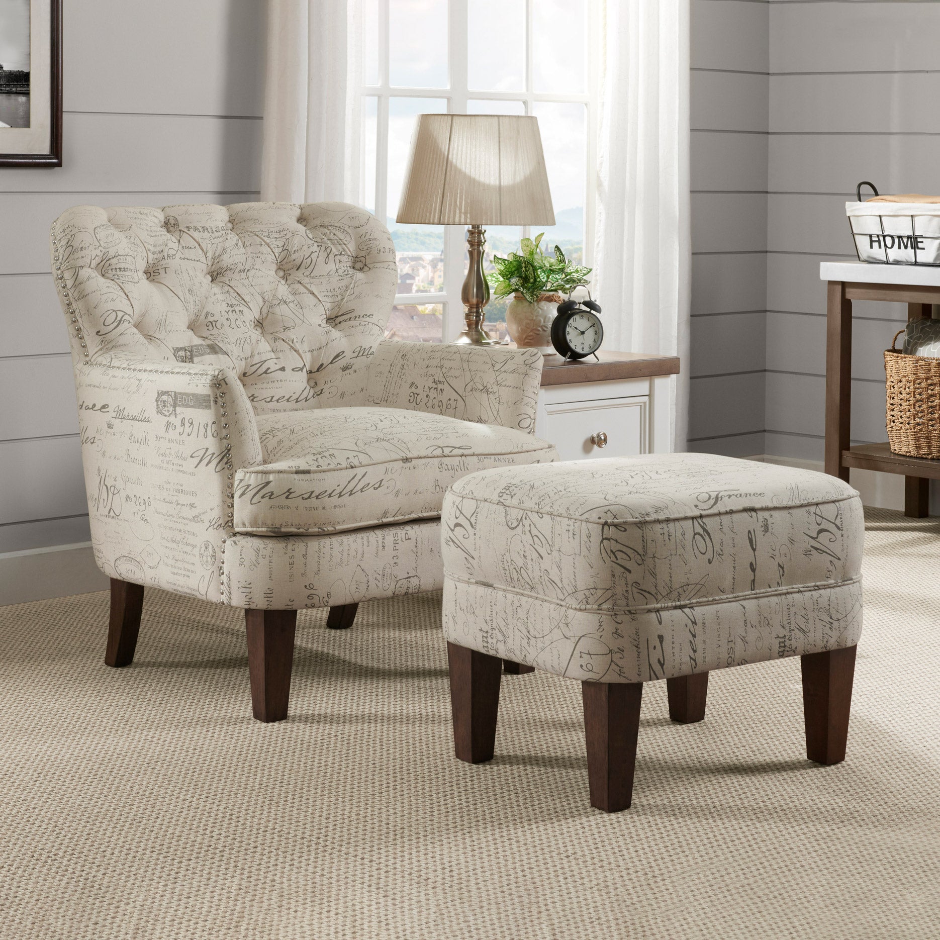 PULASKI FABRIC ACCENT CHAIR AND OTTOMAN - Image 1