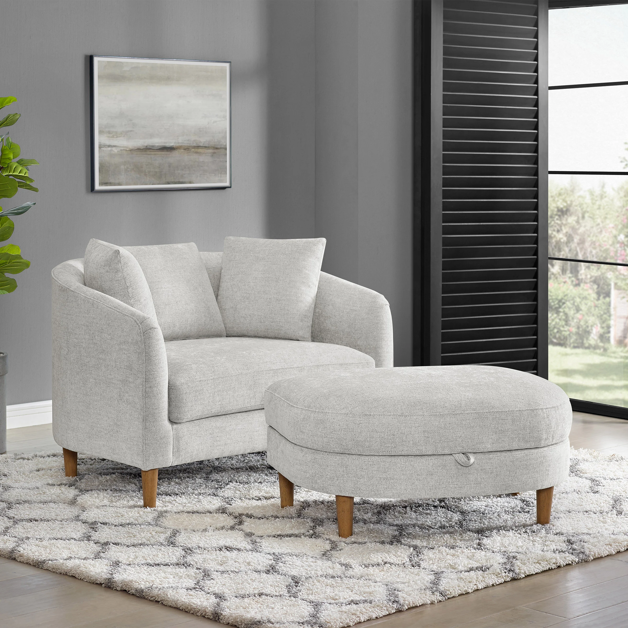 THOMASVILLE DILLARD FABRIC ACCENT CHAIR WITH STORAGE OTTOMAN