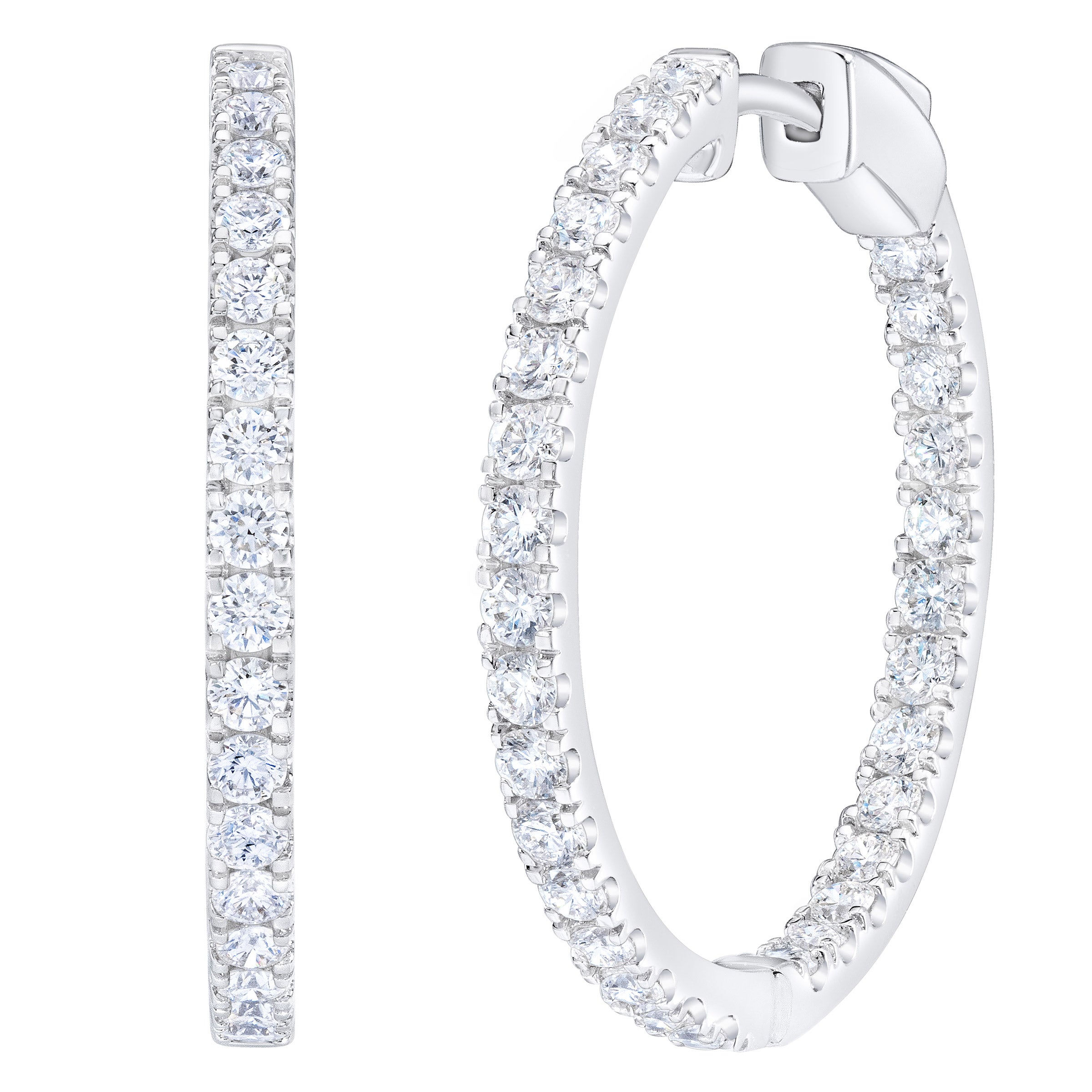 14KT WHITE GOLD VS2 G 1.50CTW ROUND DIAMOND HOOP EARRINGS - Image 1