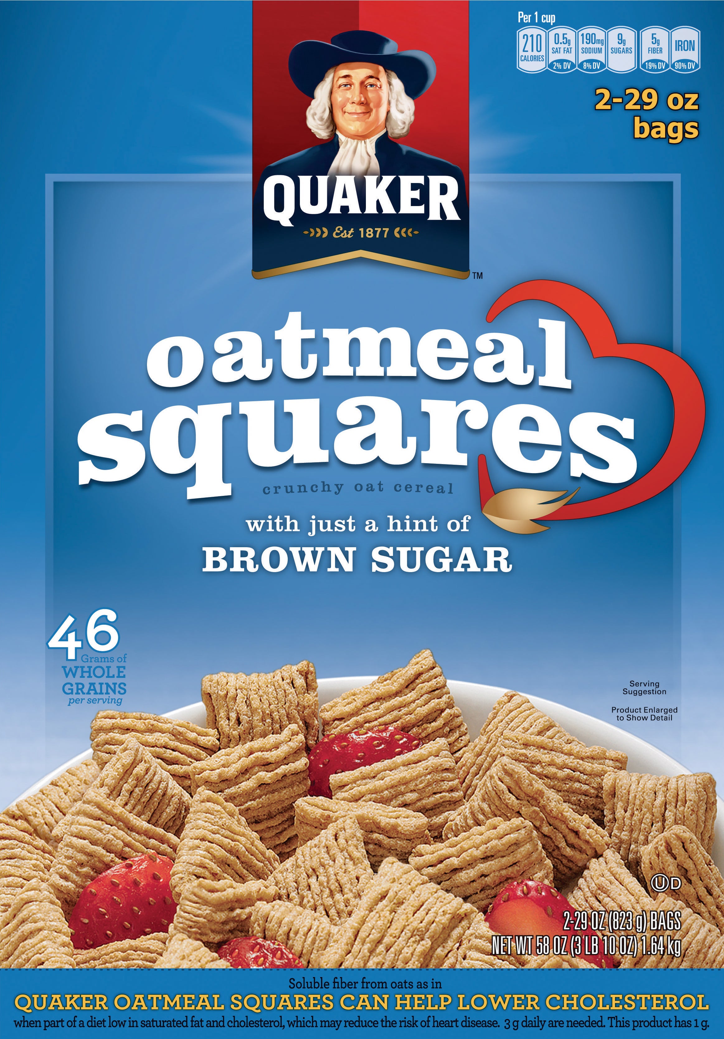 QUAKER TOASTED OATMEAL SQUARE 2/29 OUNCE BAGS - Image 1