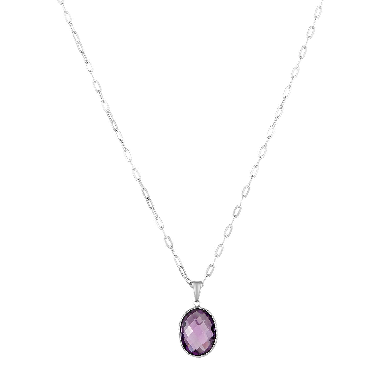 14KT WHITE GOLD OVAL 16 X 12MM AMETHYST NECKLACE - Image 1