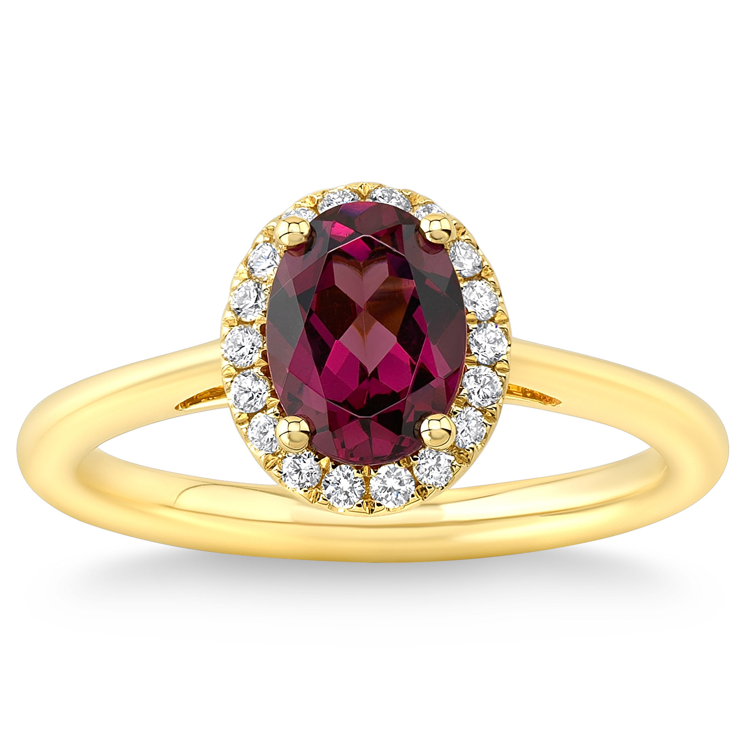 14KT YELLOW GOLD .13CTW VS2 I DIAMOND & 8X6MM GARNET RING