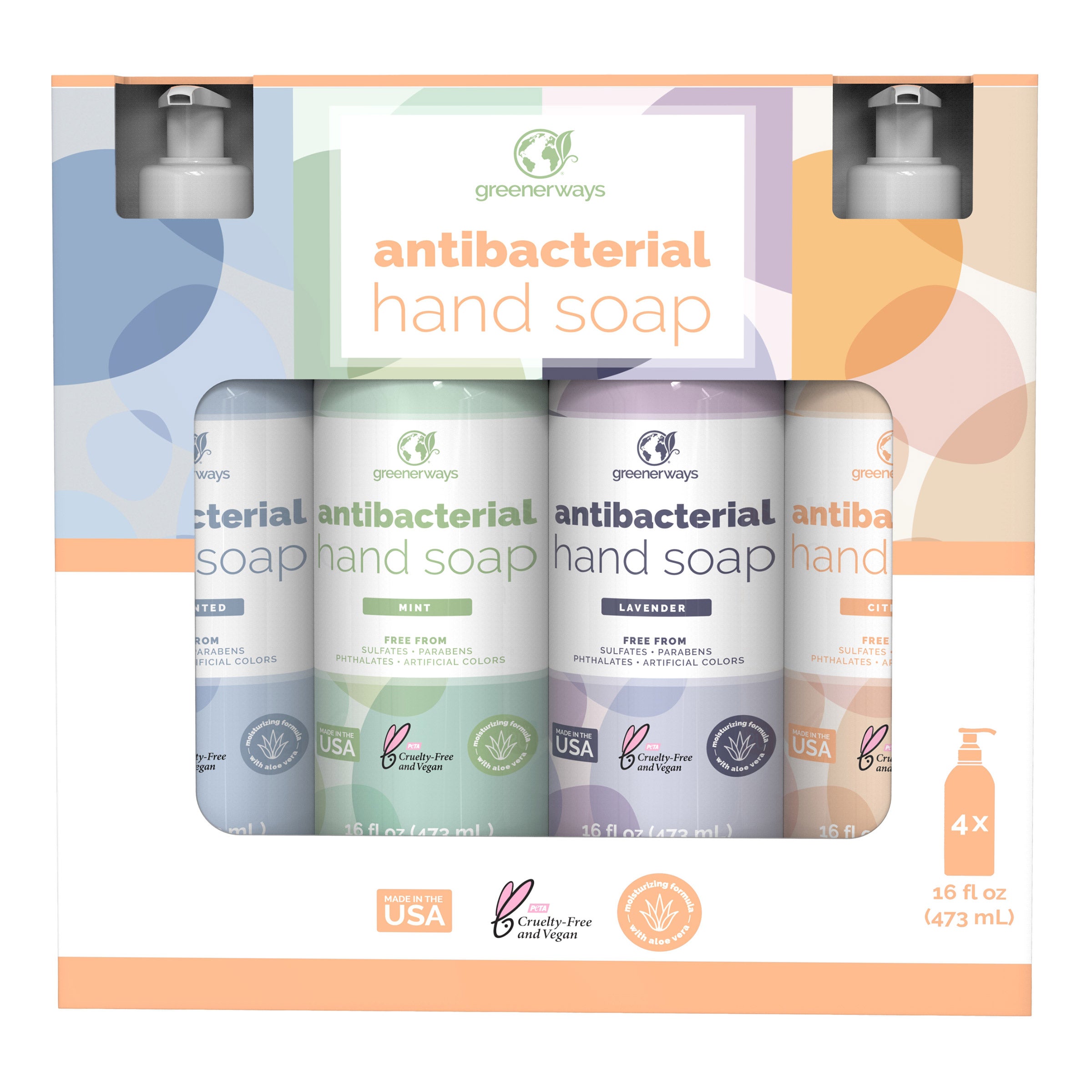 GREENERWAYS ANTIBACTERIAL HANDSOAP 16 FL OZ, 4-PACK