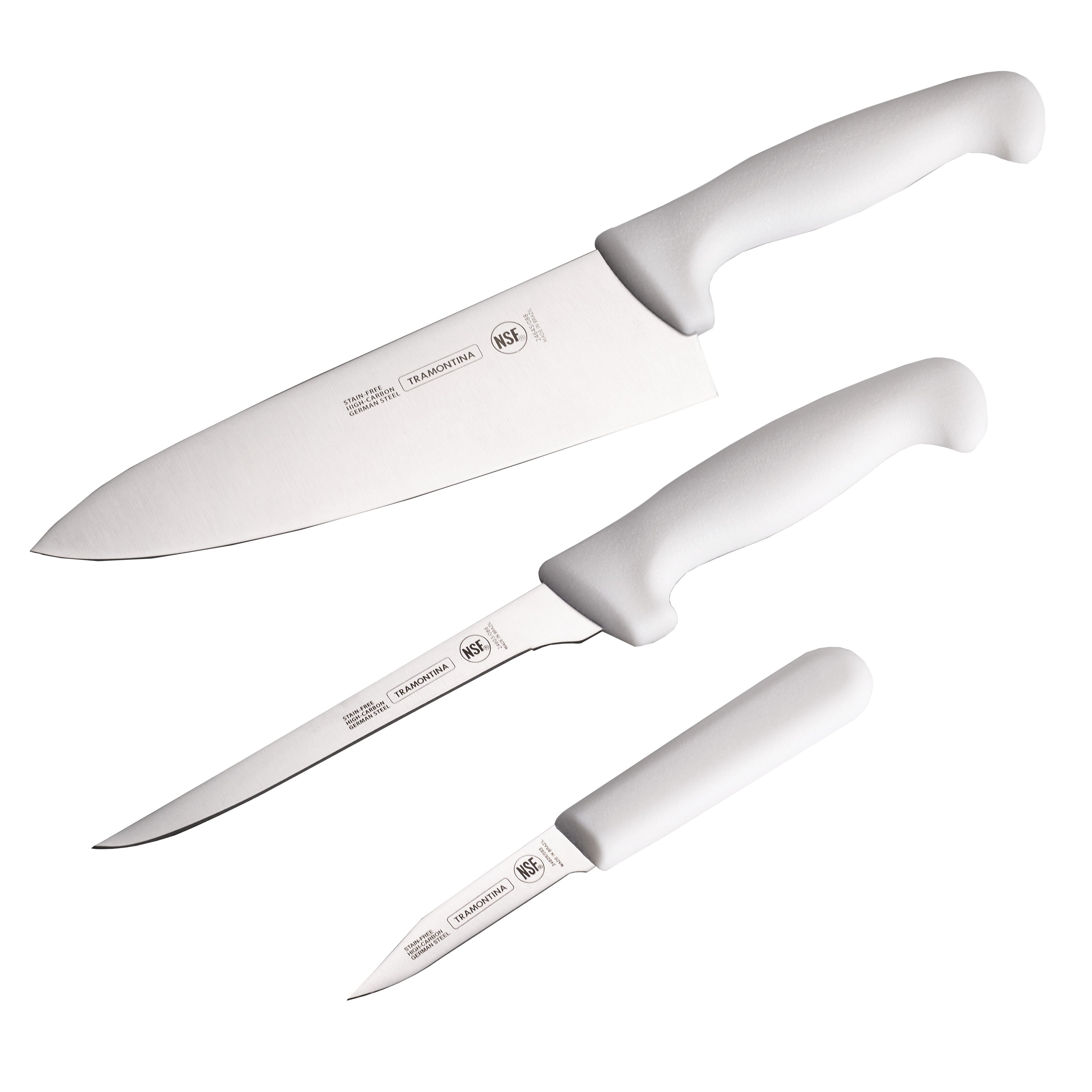 TRAMONTINA 3PC KNIFE SET W/8¨CHEF 3¨PARING, & 6¨ FILLET