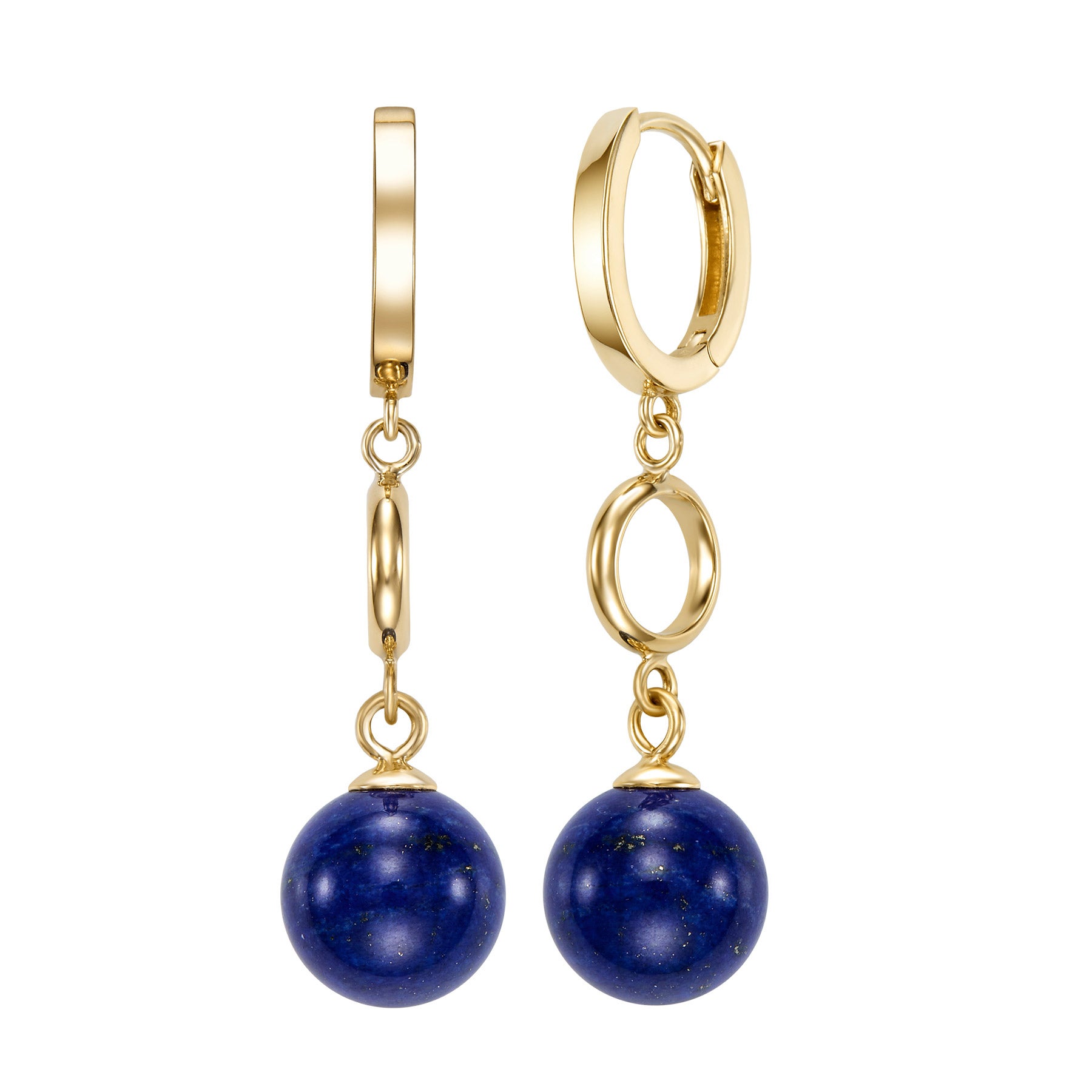 14KT YELLOW GOLD 10MM BLUE LAPIS DANGLE EARRINGS - Image 1
