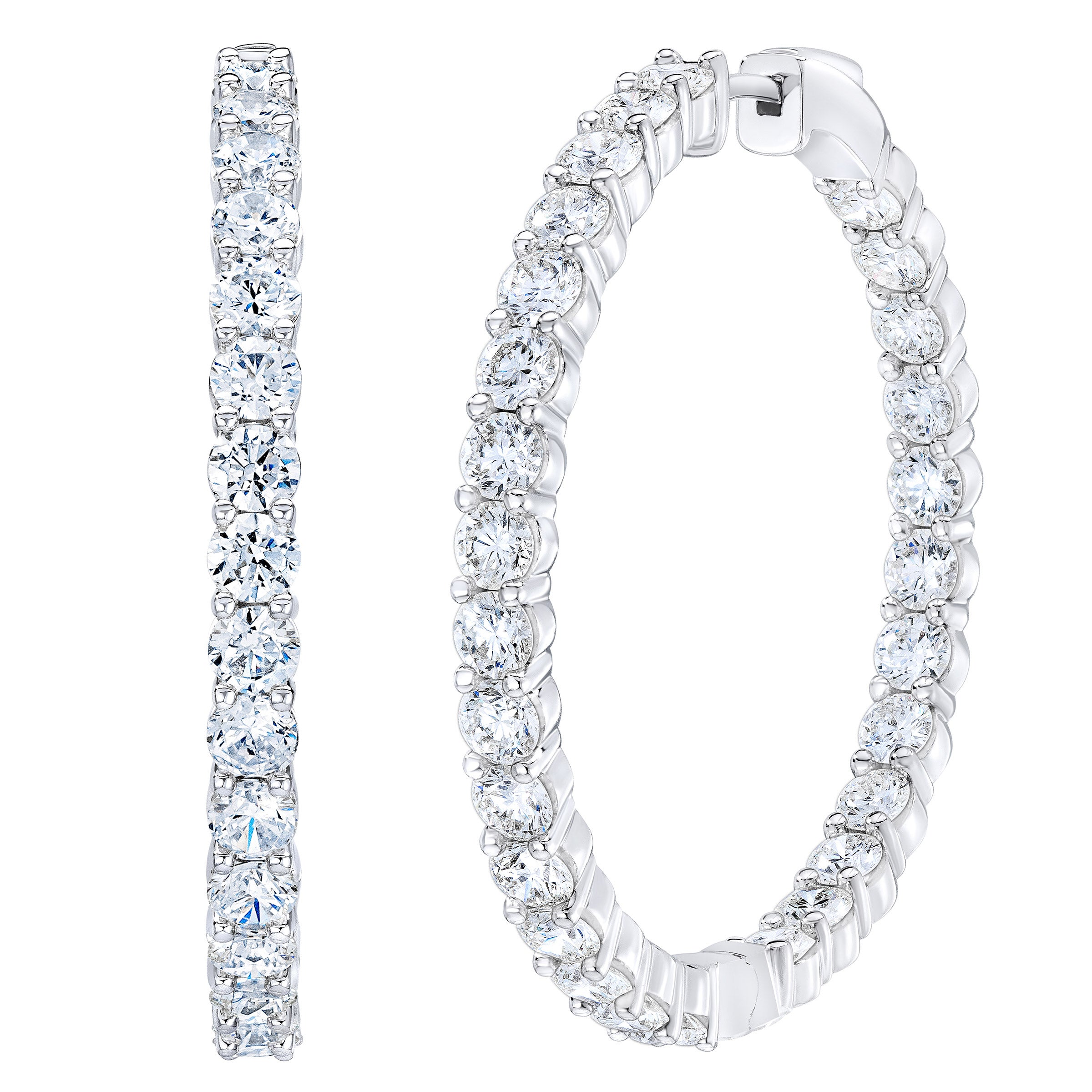 14KT WHITE GOLD VS2 I 7.00CTW ROUND DIAMOND HOOP EARRINGS - Image 1