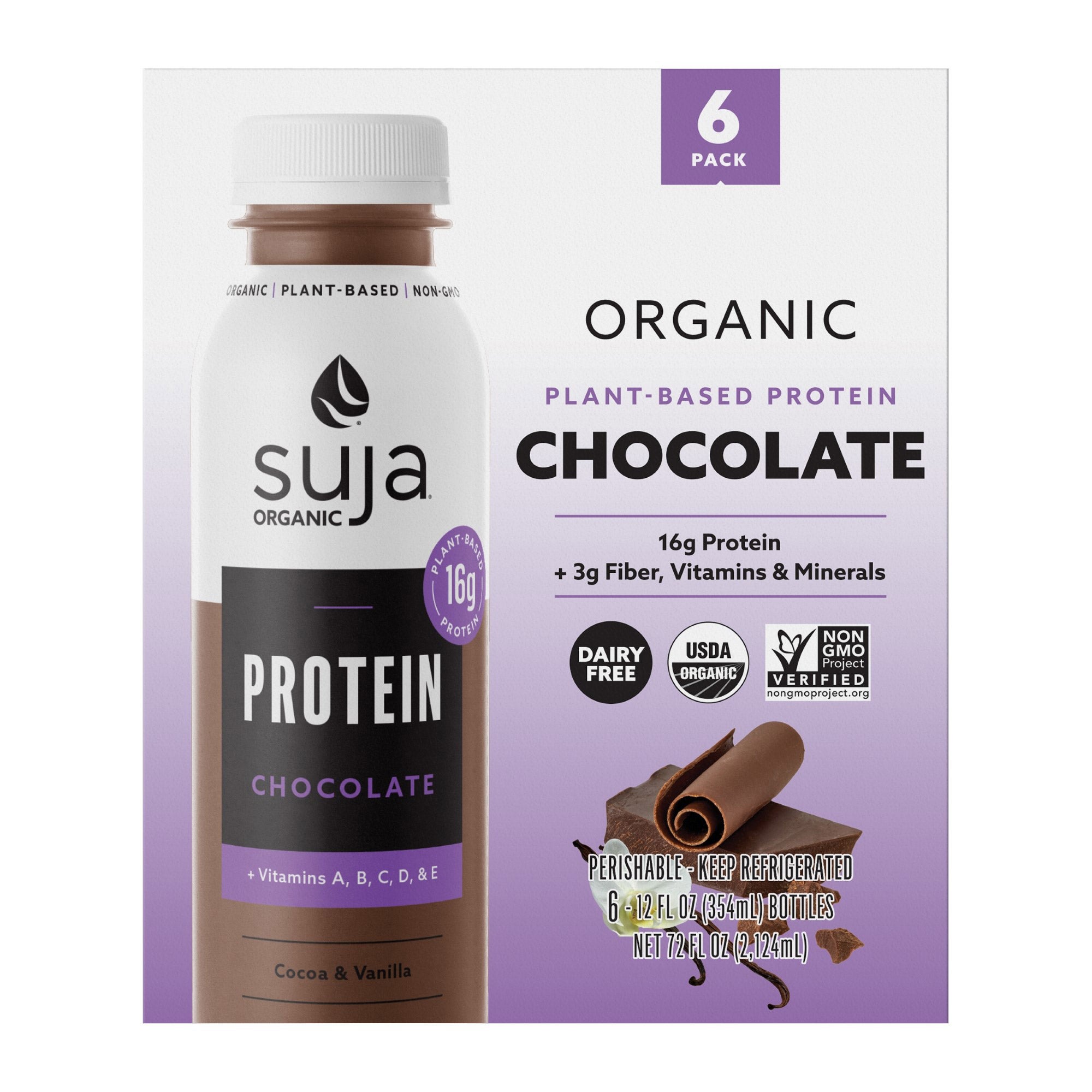 ORGANIC SUJA PROTEIN CHOCOLATE 6 PACK 12 OUNCES EACH