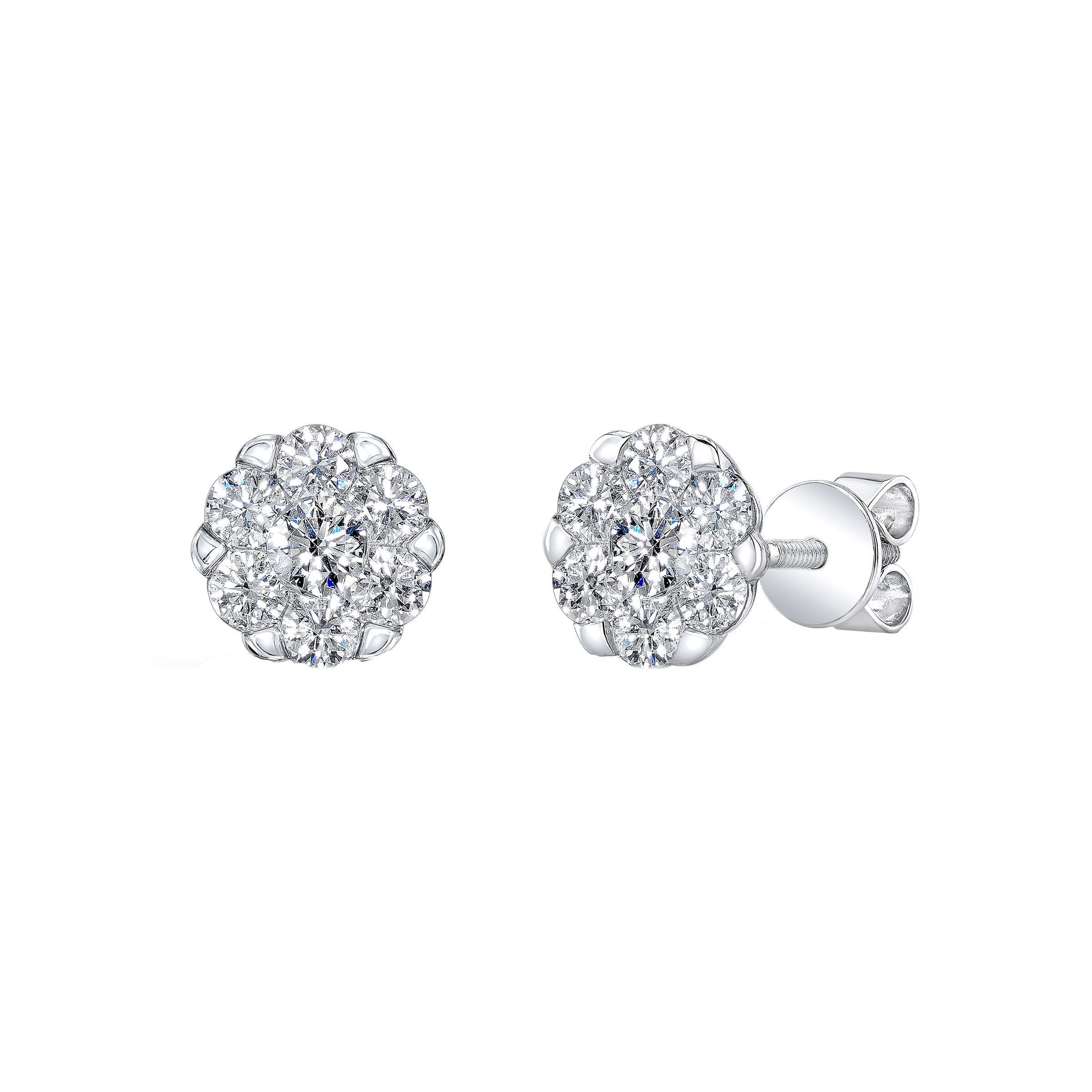 14KT WHITE GOLD VS2 I 1.00CTW ROUND DIAMOND CLUSTER EARRINGS