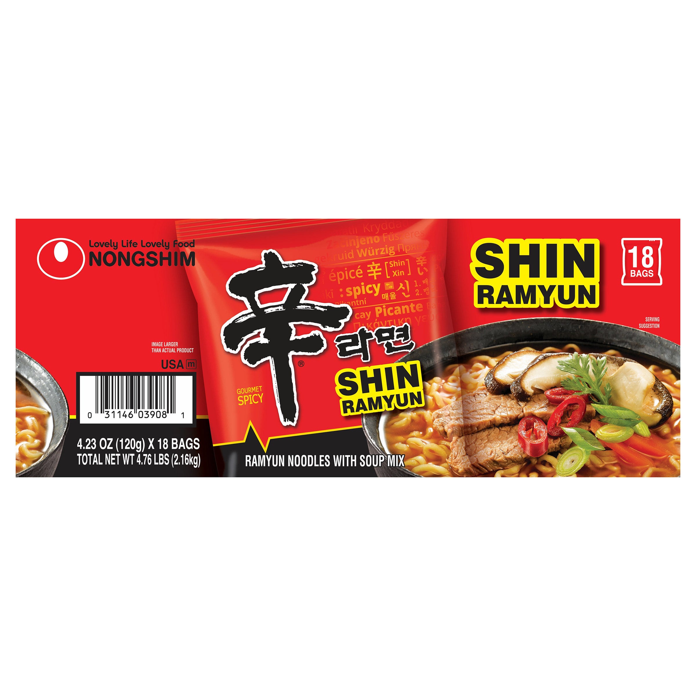 NONGSHIM SHIN RAMYUN SPICY 18/4.2 OZ (4.725LBS) - Image 1
