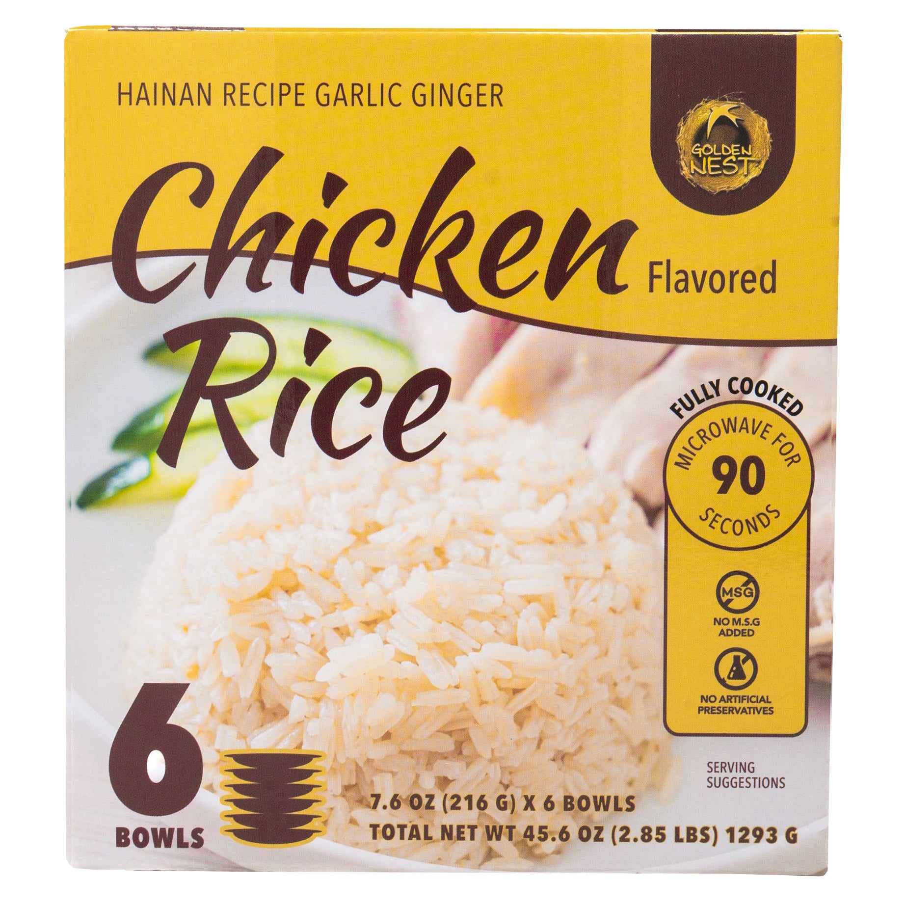 GOLDEN NEST CHICKEN FLAVORED RICE 6 BOWLS 7.6 OUNCES EA