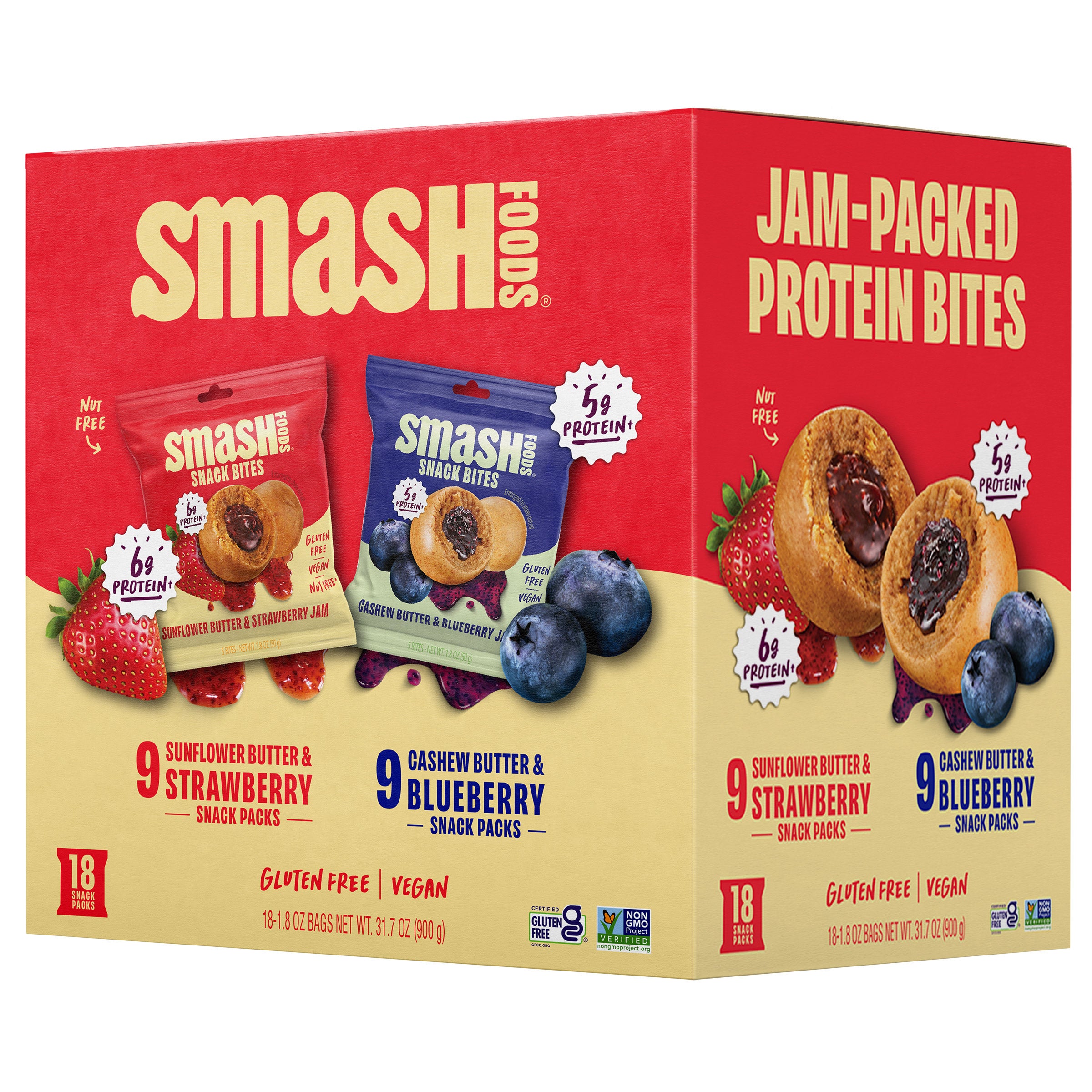SMASH BITES VARIETY BL/STR & CASHEW BUTTER 18 CT/1.7 OZ