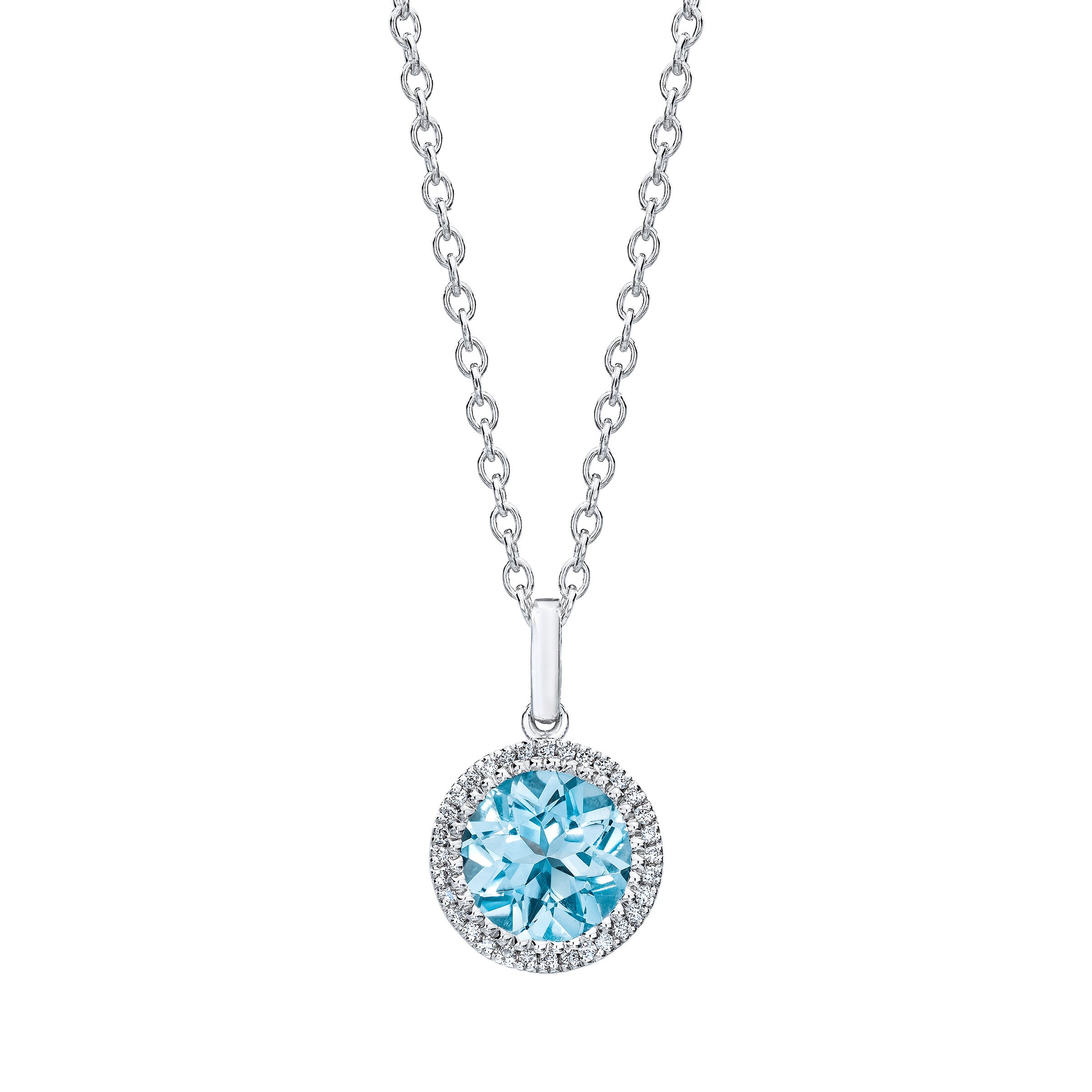 14KT WHITE GOLD .08CTW VS2,I DIAMOND AND AQUAMARINE PENDANT 17¨ - Image 1
