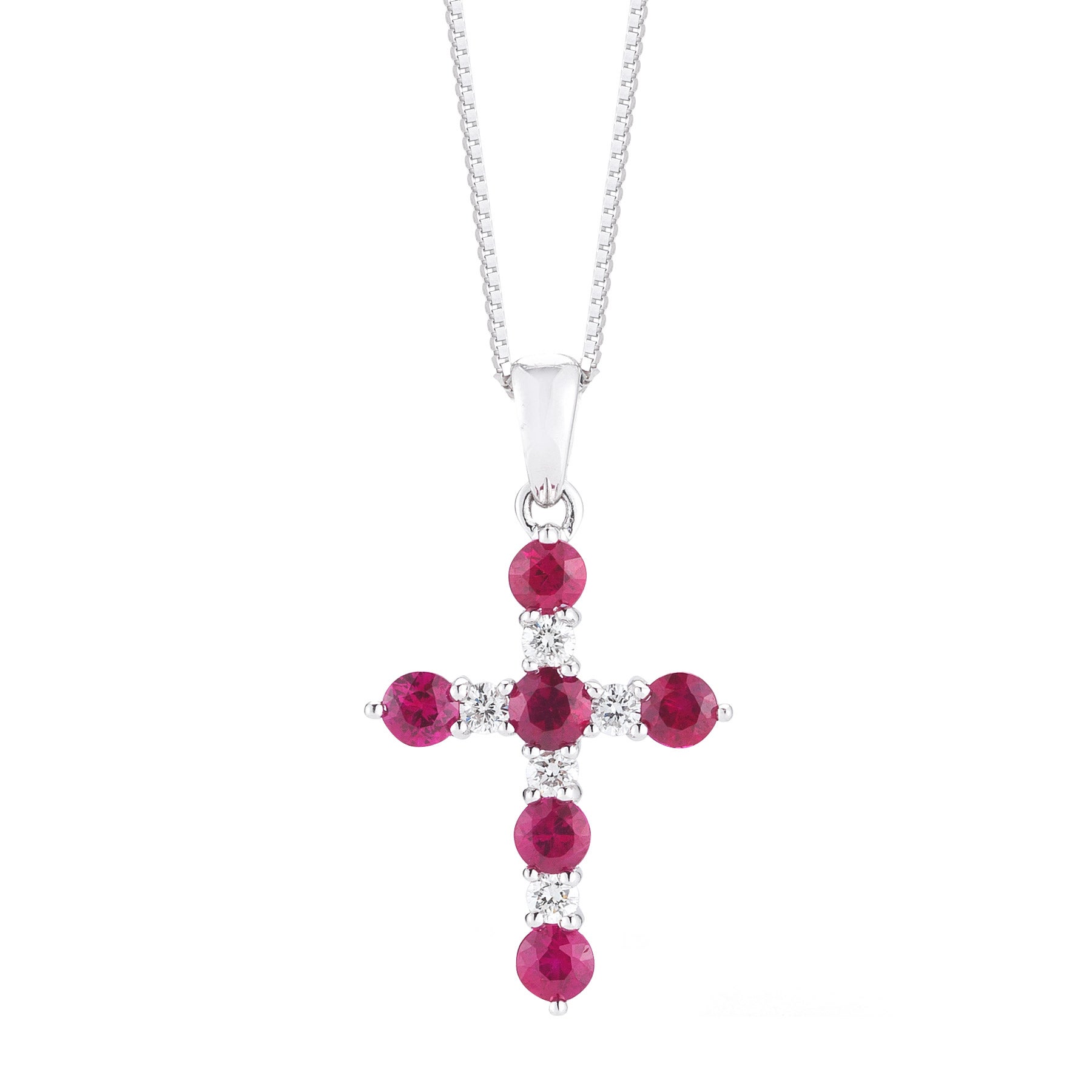 14KT WHITE GOLD .05CTW VS2, I DIAMOND AND RUBY NECKLACE