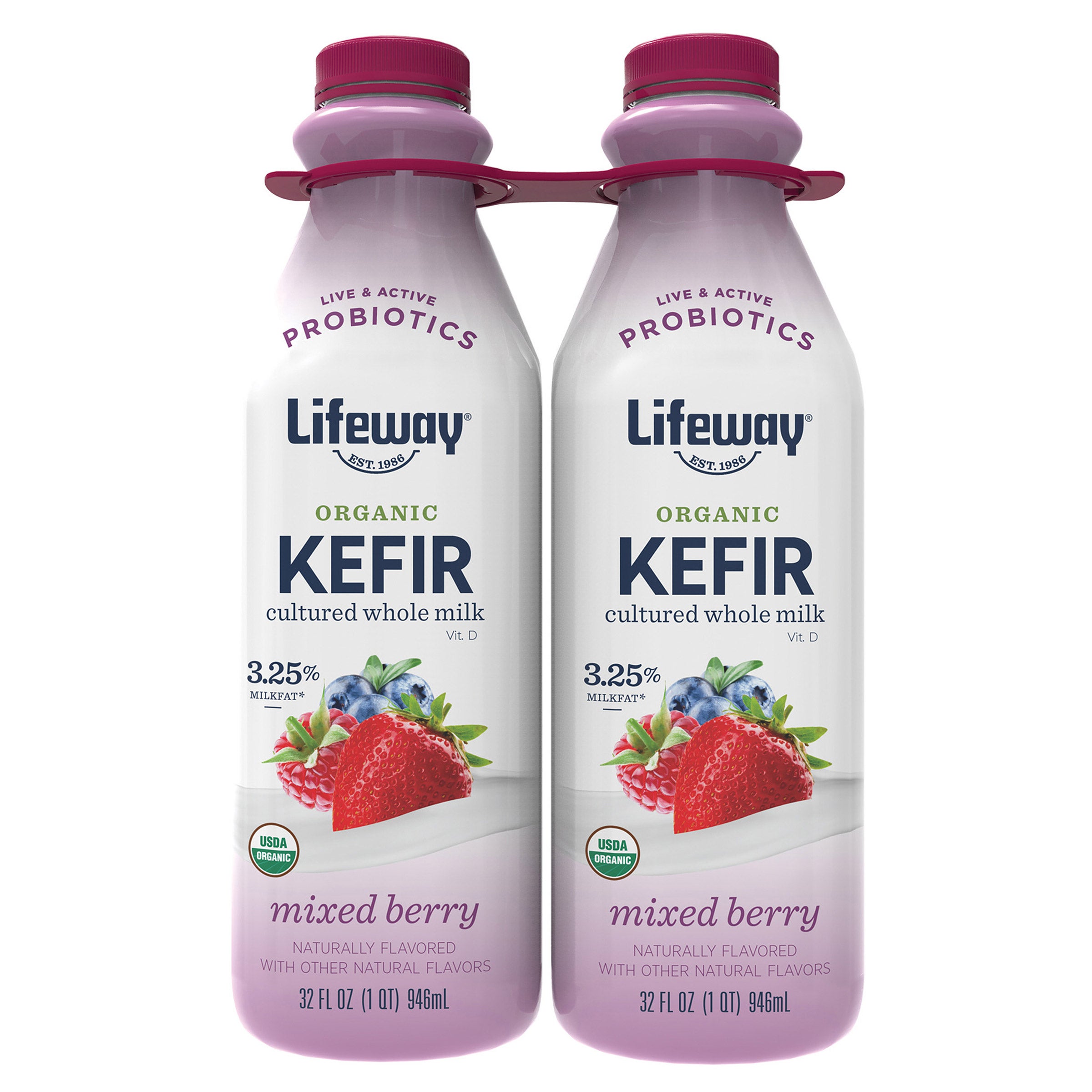 LIFEWAY ORGANIC MIXED BERRY KEFIR 2-32 OUNCE BOTTLES