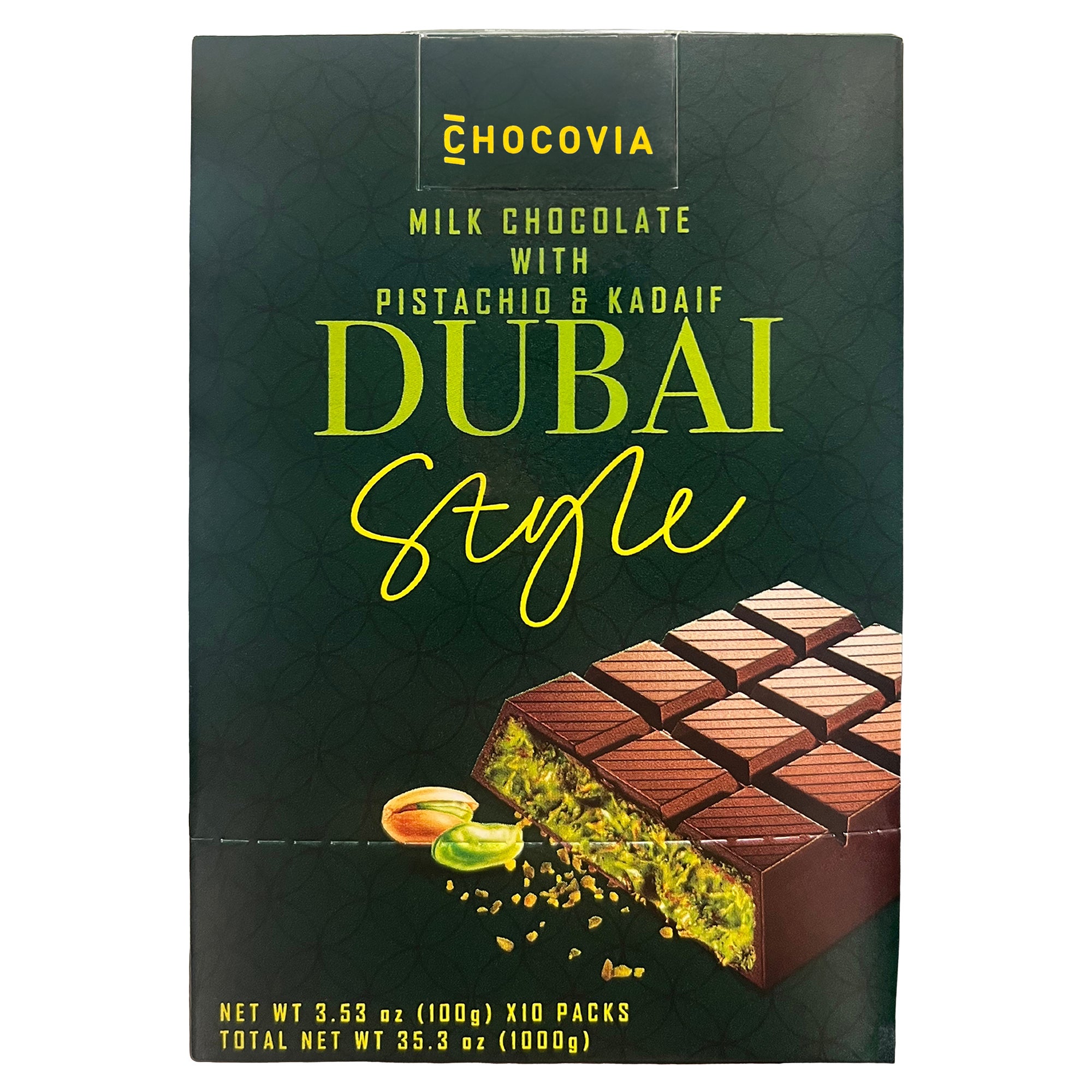 CHOCOVIA DUBAI-STYLE MILK CHOC W/ PISTACHIO AND KADAYIF 10CT/3.53Z