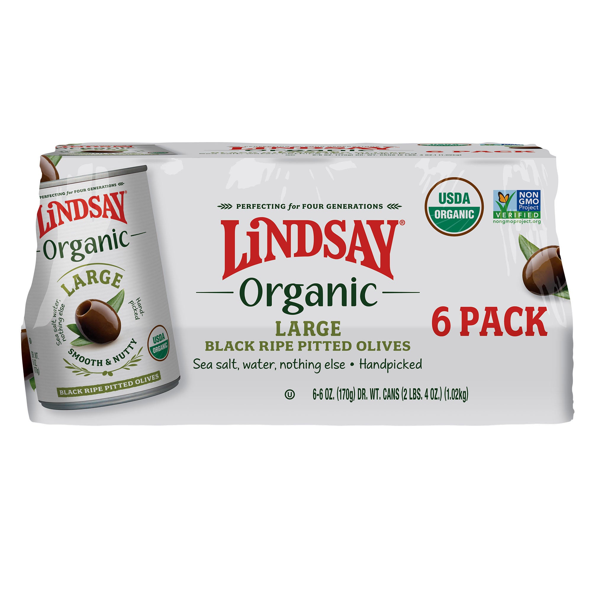 LINDSEY ORGANIC LRGE BLACK RIPE OLIVES 6/6 OZ