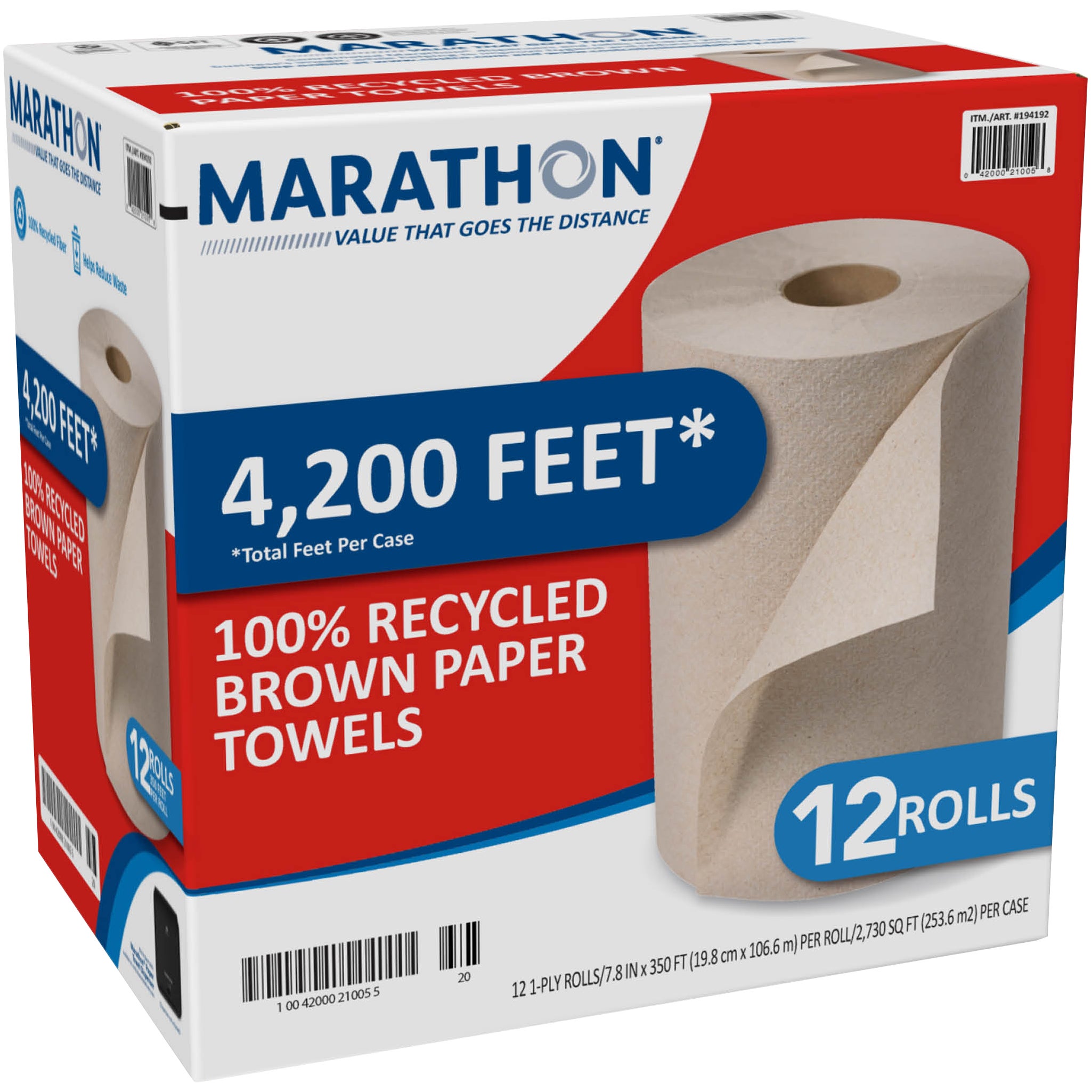 MARATHON 1-PLY PAPER TOWEL ROLL BROWN 12/350 FT - Image 1