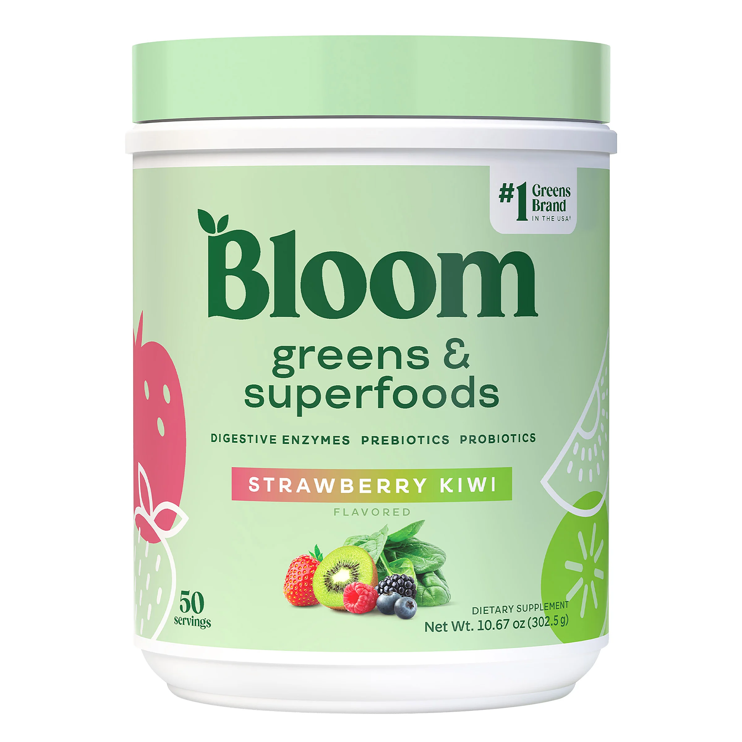 BLOOM GREENS POWDER STRAWBERRY/KIWI 50 SERVINGS - Image 1