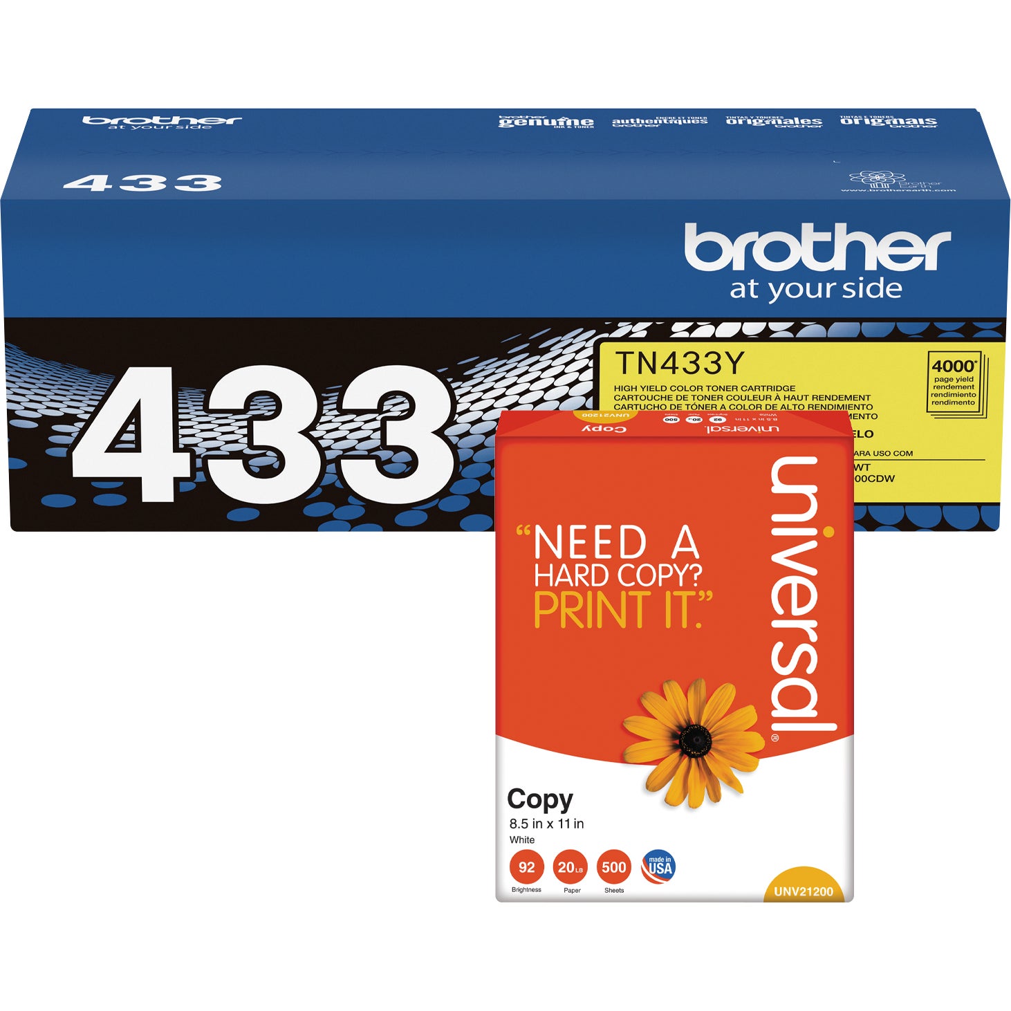 BROTHER YELLOW TONER CARTRIDGE BRTTN433YKT W/BNS REAM