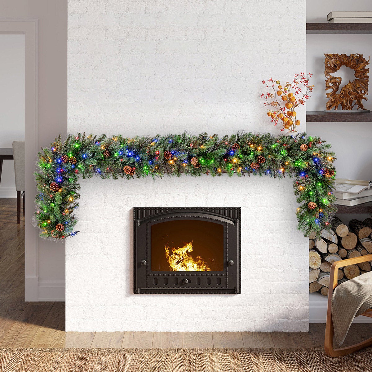 9' GREENERY GARLAND WITH PRE-LIT MICRO LED DUAL COLOR LIGHTS - Image 1