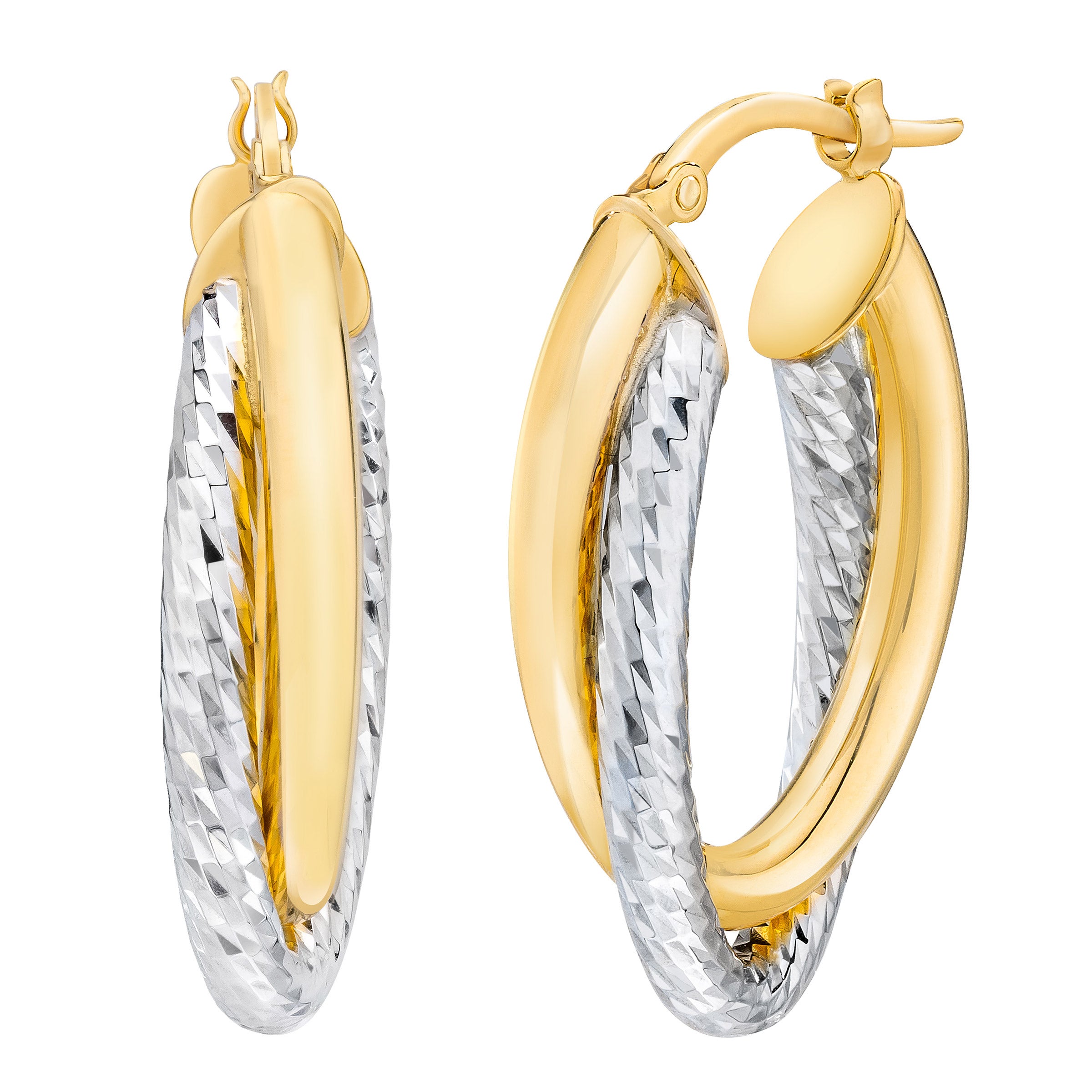 14KT TWO TONE GOLD TWO ROW HOOP EARRINGS MADE IN ITALY