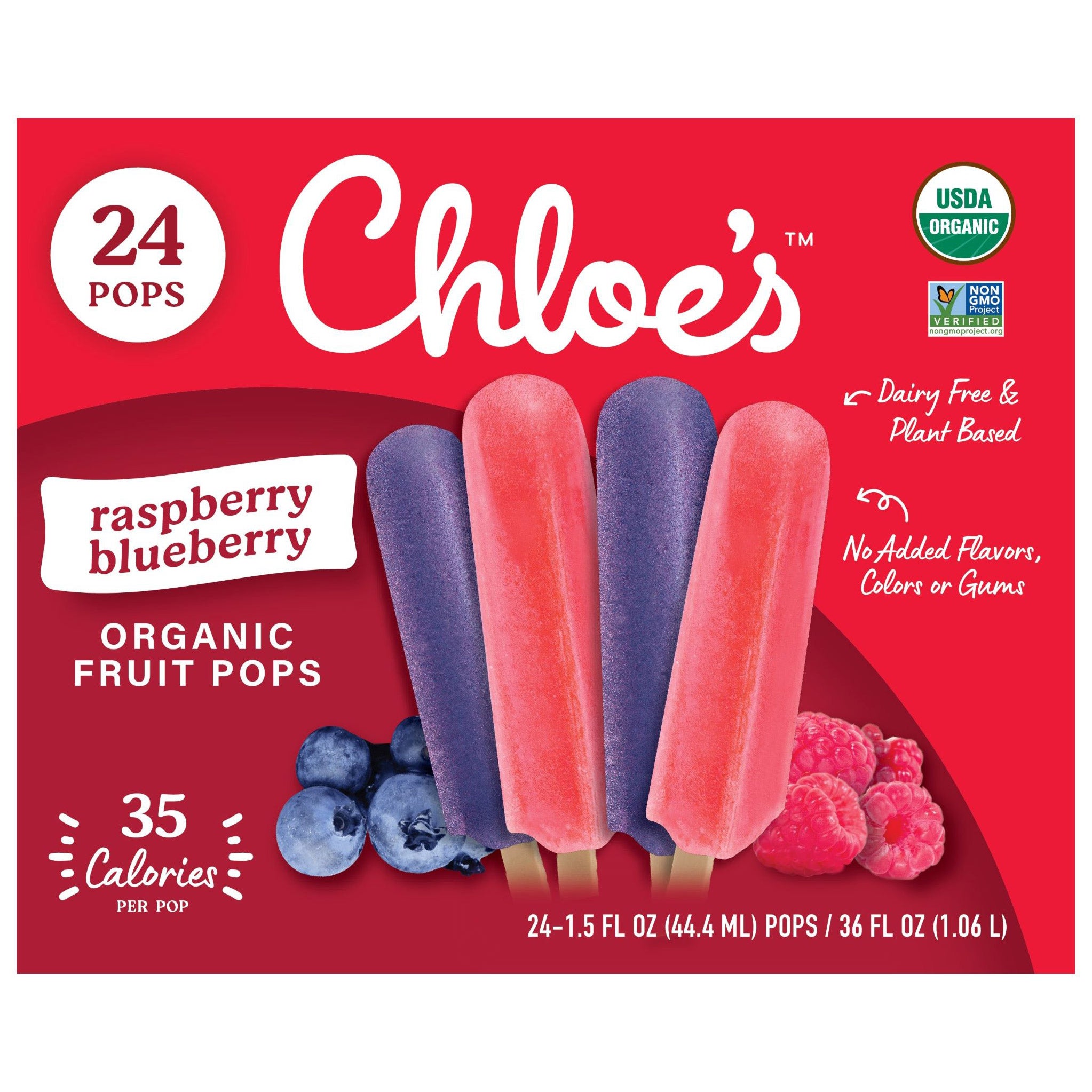 ORGANIC CHLOE'S POPS RASPBERRY/BLUEBERRY 24 COUNT 36 OUNCES - Image 1