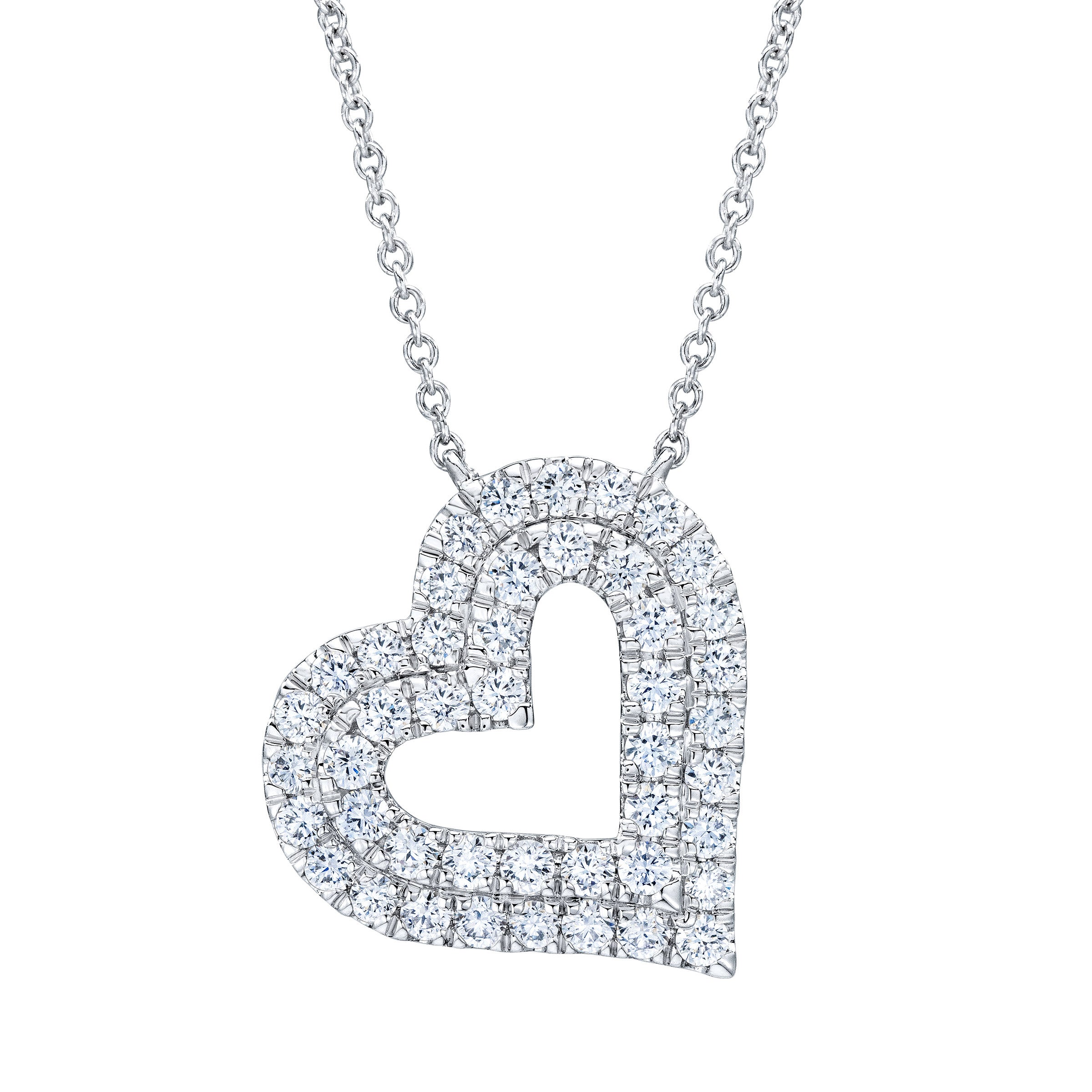 14KT WHITE GOLD VS2 I 1.00CTW ROUND DIAMOND HEART NECKLACE
