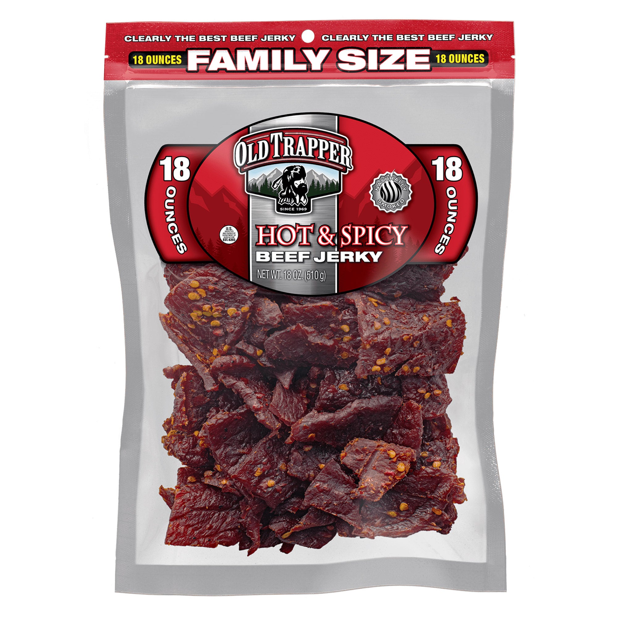 OLD TRAPPER HOT & SPICY BEEF JERKY 18 OUNCES