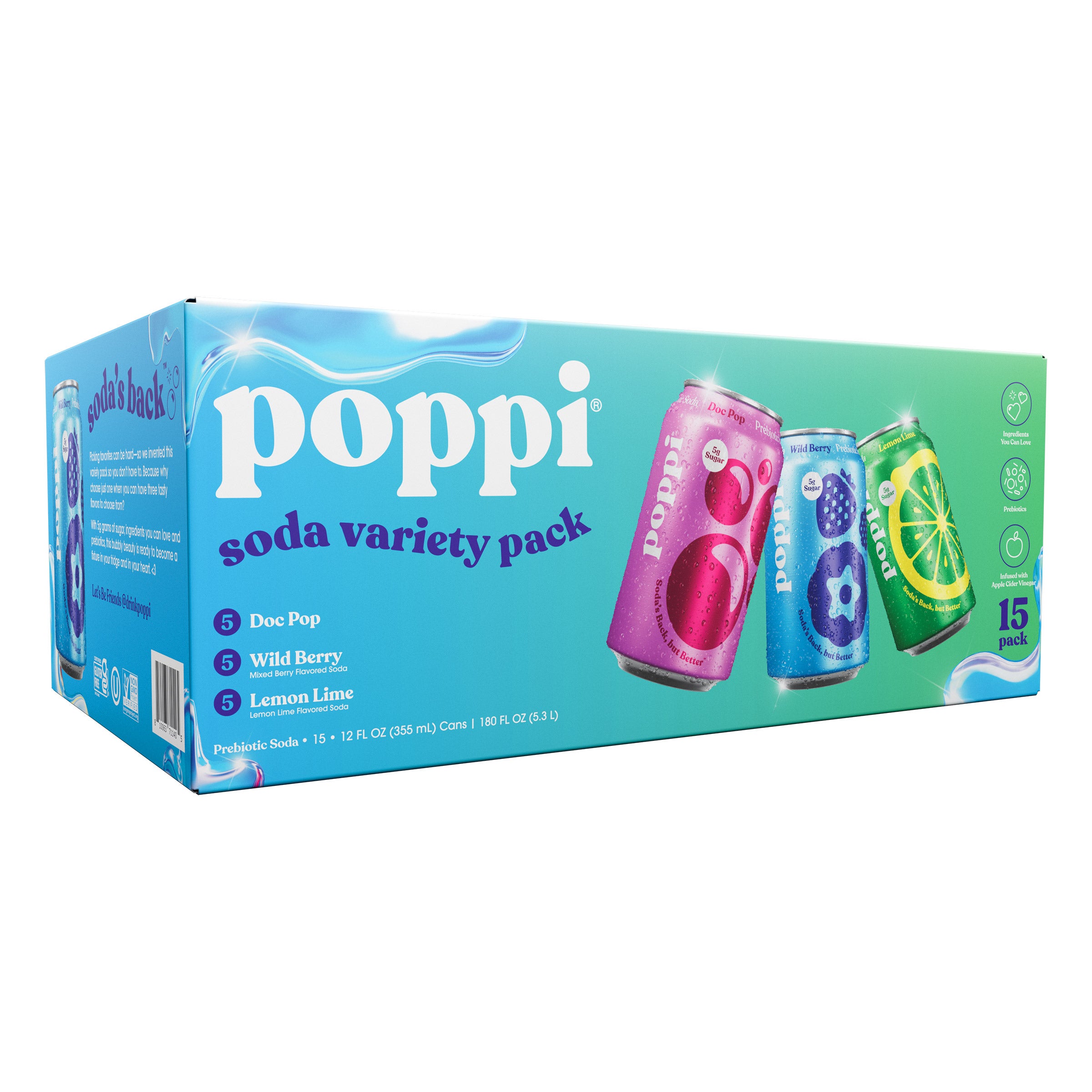 POPPI SODA VARIETY PACK 15 CANS 12 OUNCES EACH - Image 1