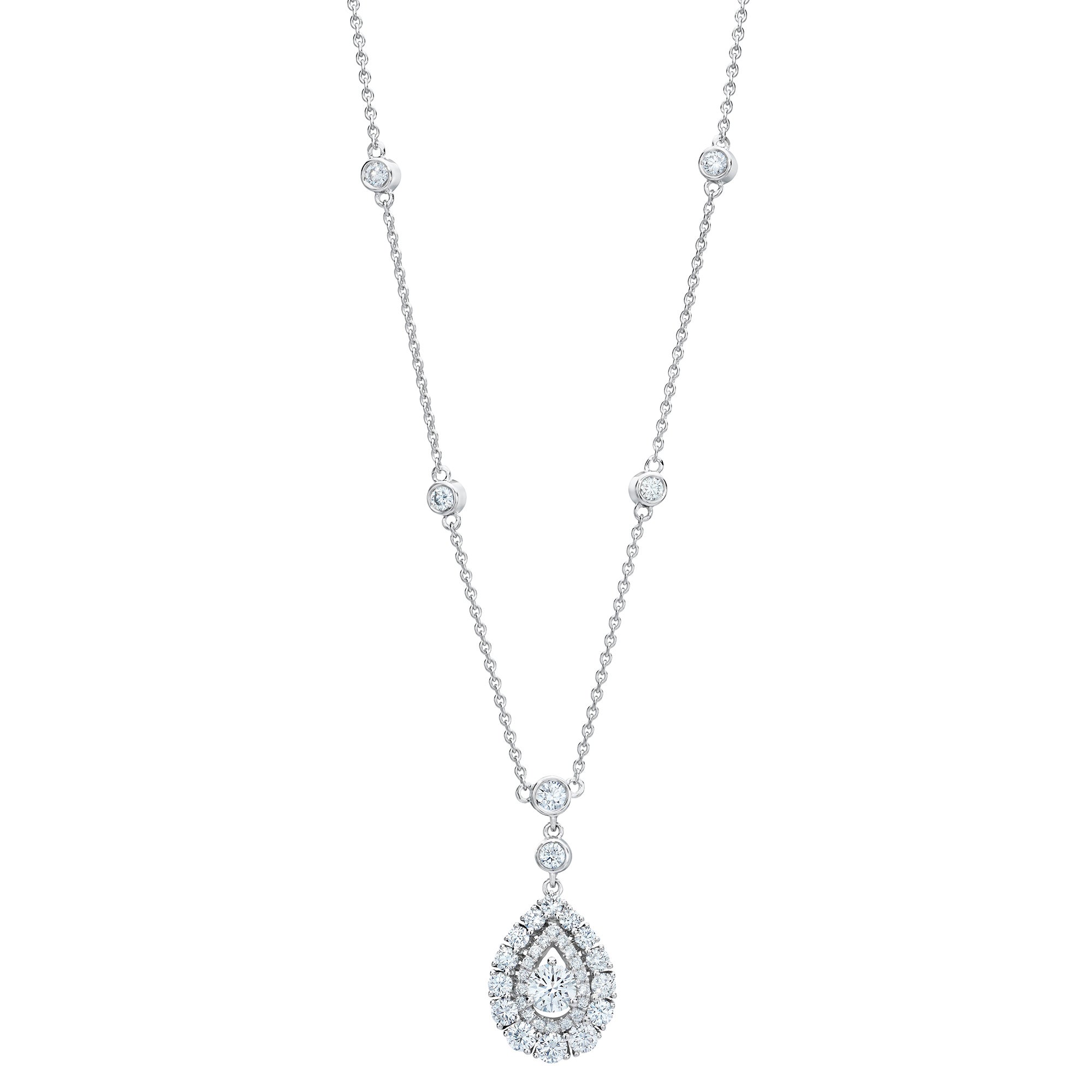 14KT WHITE GOLD VS2 I 1.30CTW ROUND DIAMOND DROP NECKLACE - Image 1