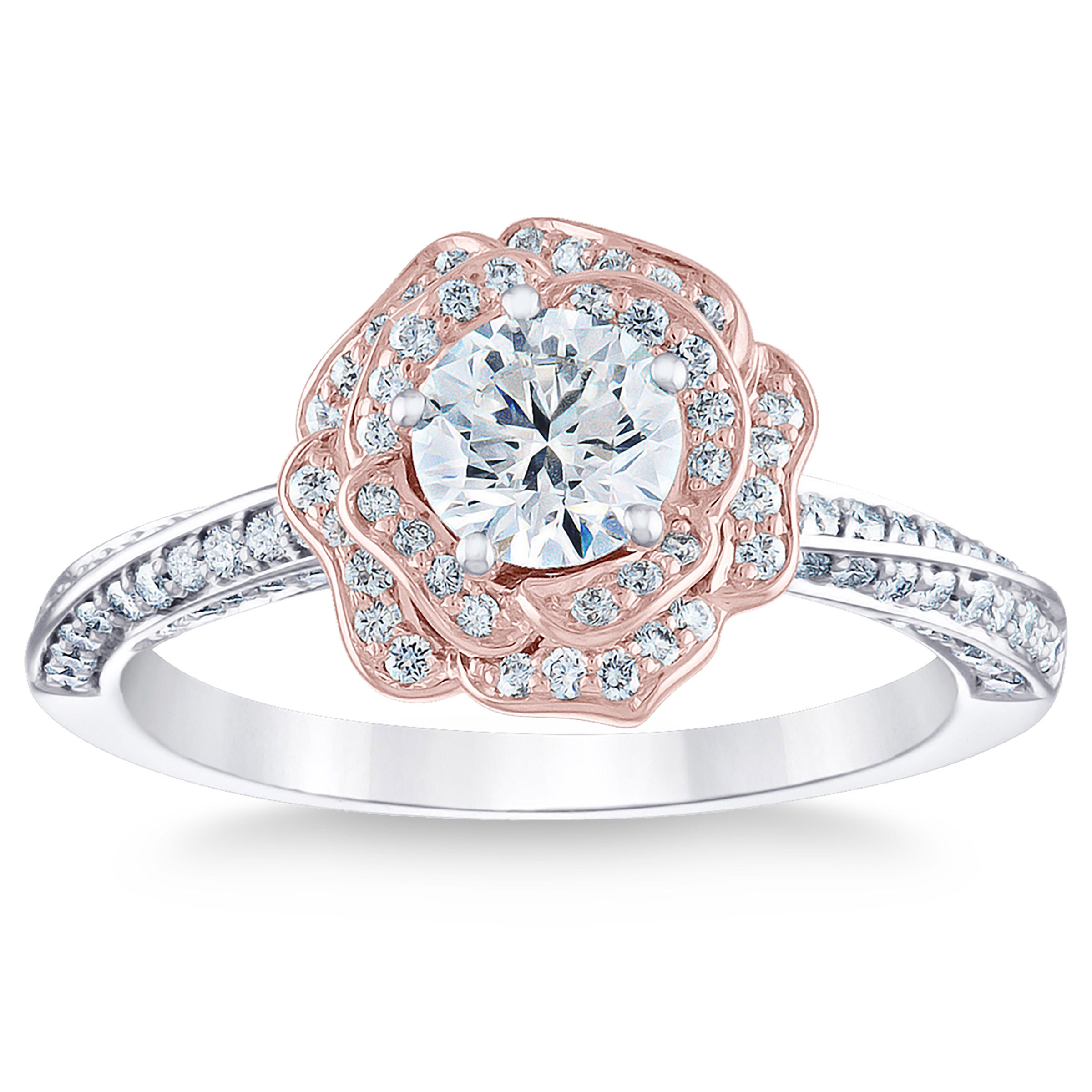 18KT TWO TONE GOLD VS2 I 1.0CTW ROUND DIAMOND ROSE RING (0.60CTR)