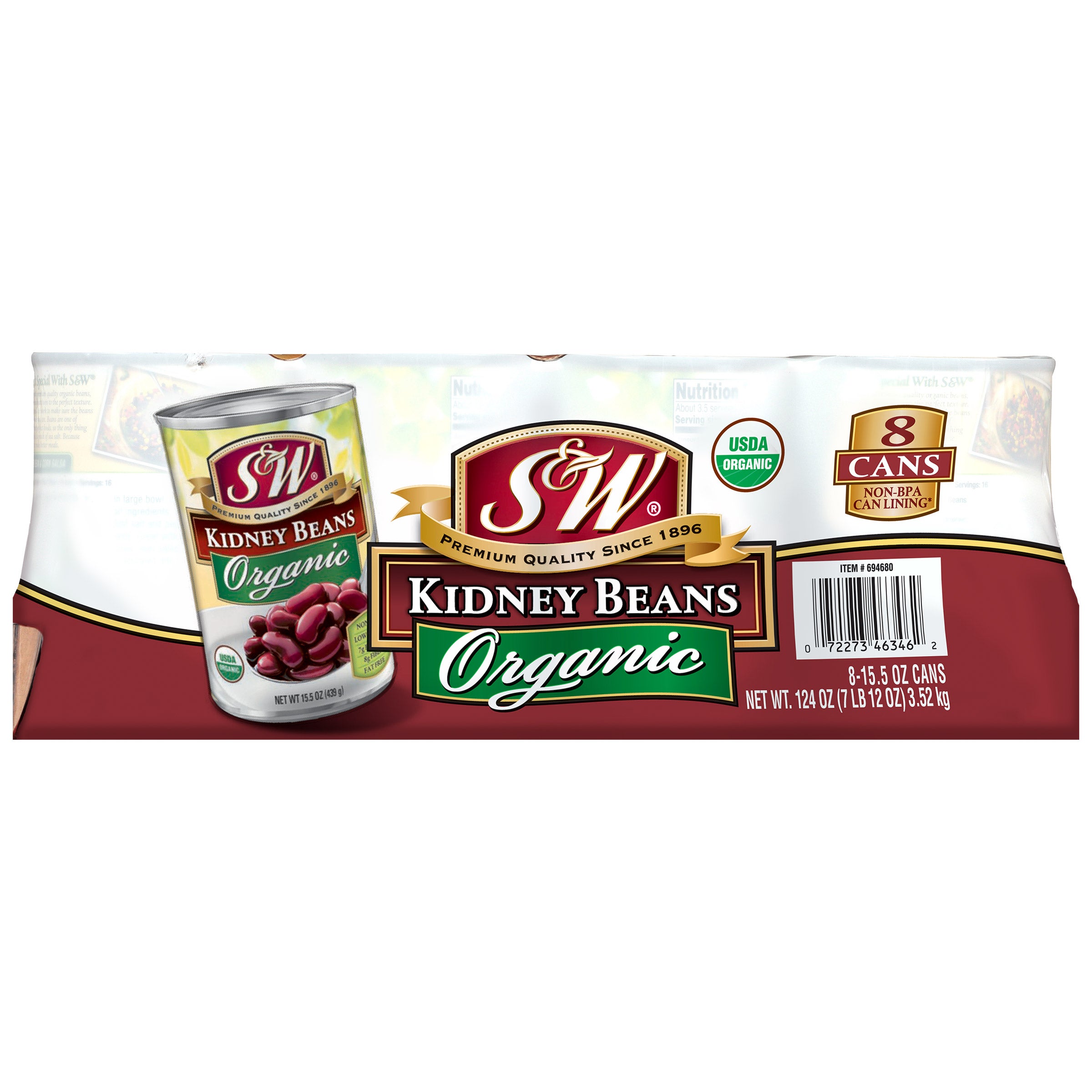 ORGANIC S&W KIDNEY BEANS 8 PACK 15.5 OUNCES EA - Image 1