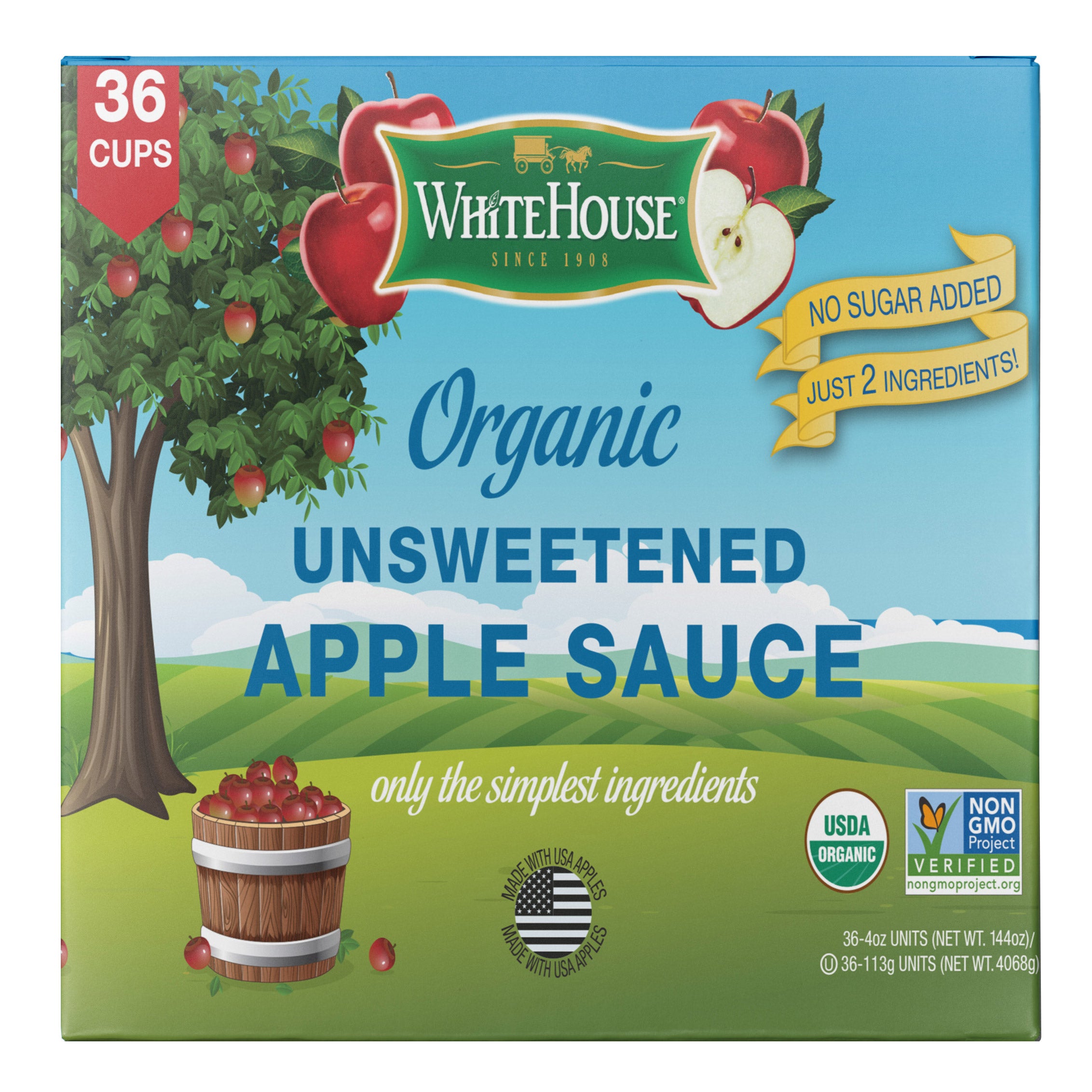 WHITEHOUSE UNSWEET APPLESAUCE CUPS 36/4 OZ (9 LBS)