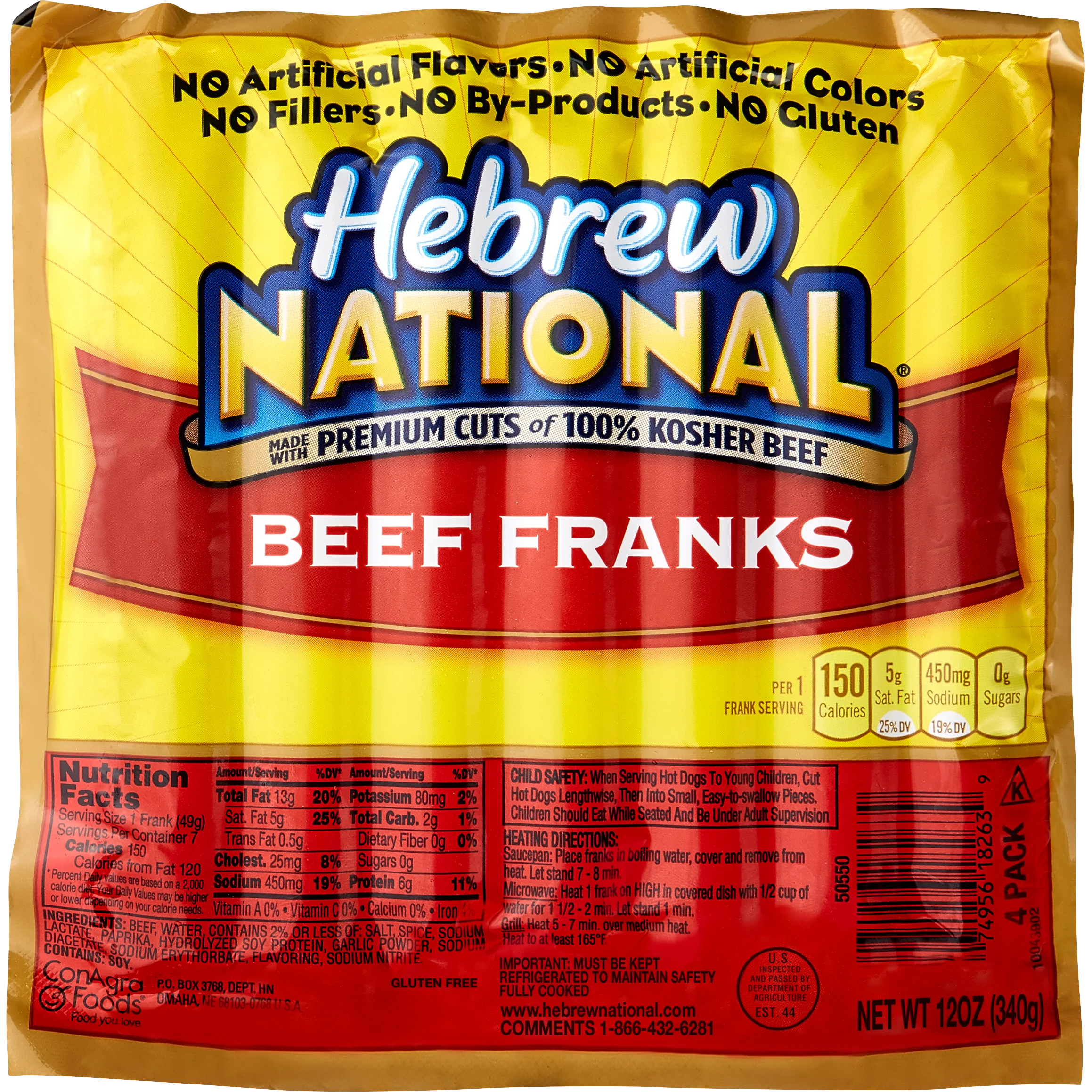 HEBREW NATIONAL BEEF FRANKS 4/12 OZ