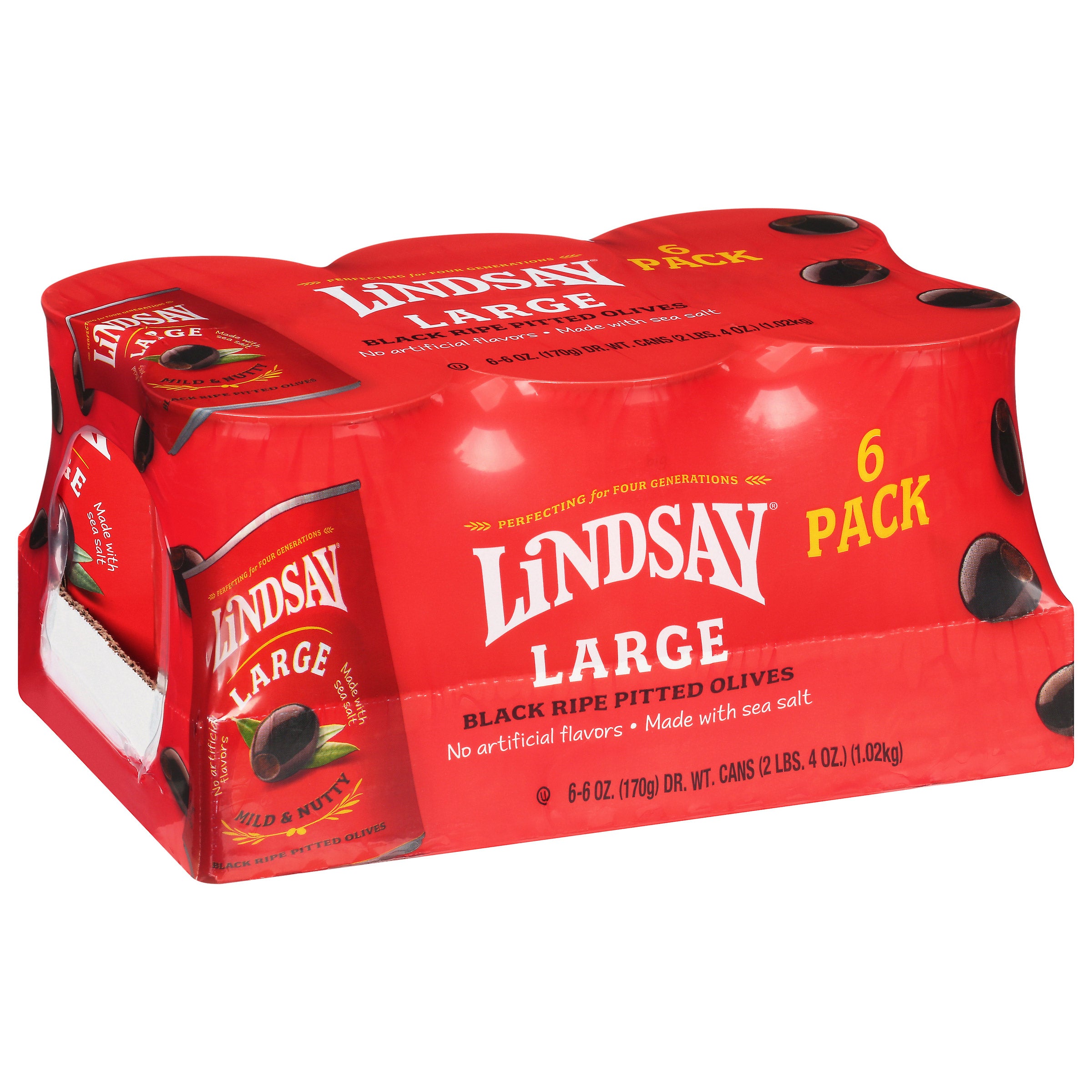 LINDSAY LARGE PITTED OLIVES 6/6 OZ