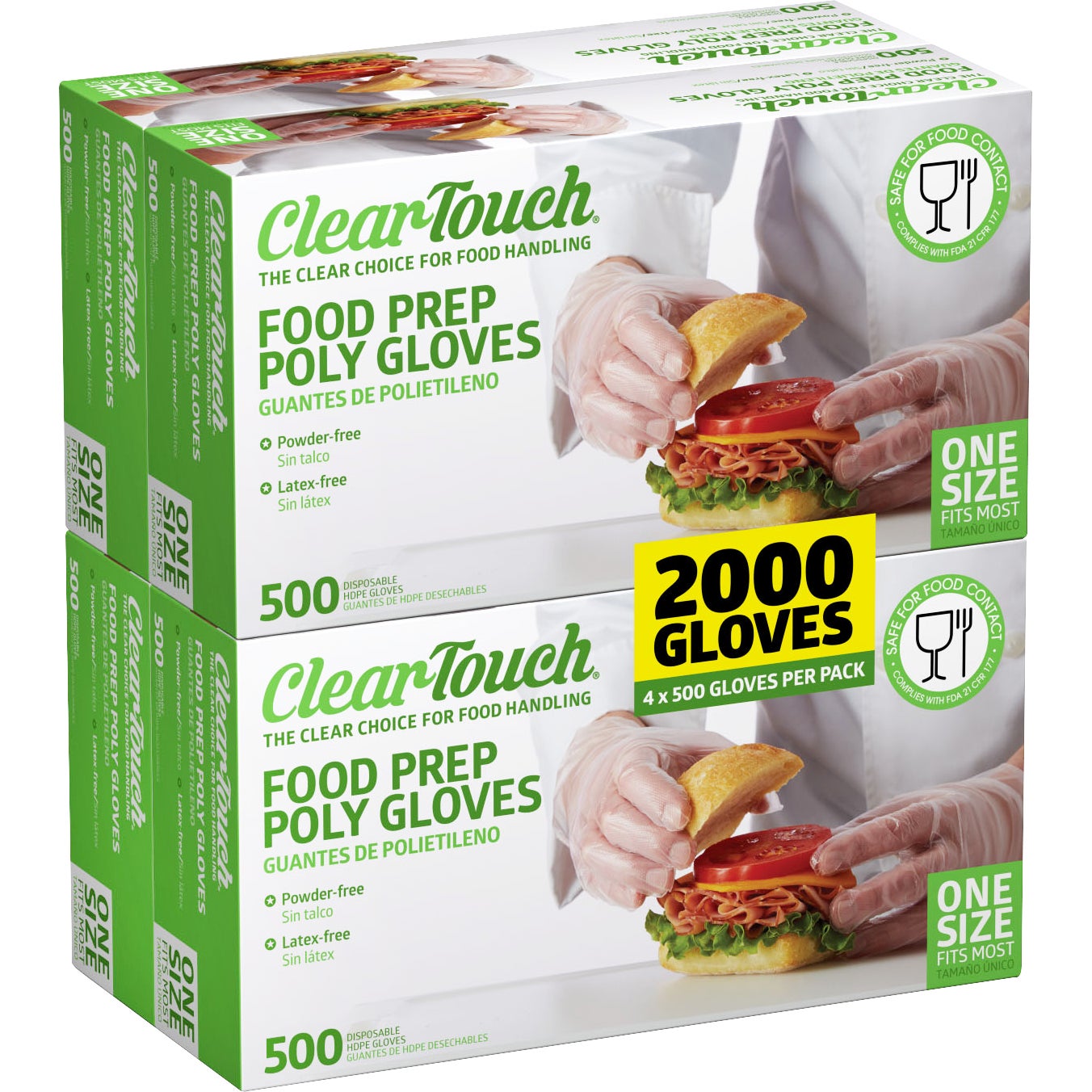 CLEAR-TOUCH FOOD PREP POLY GLOVES ONE SIZE FITS 4/500 CT - Image 1