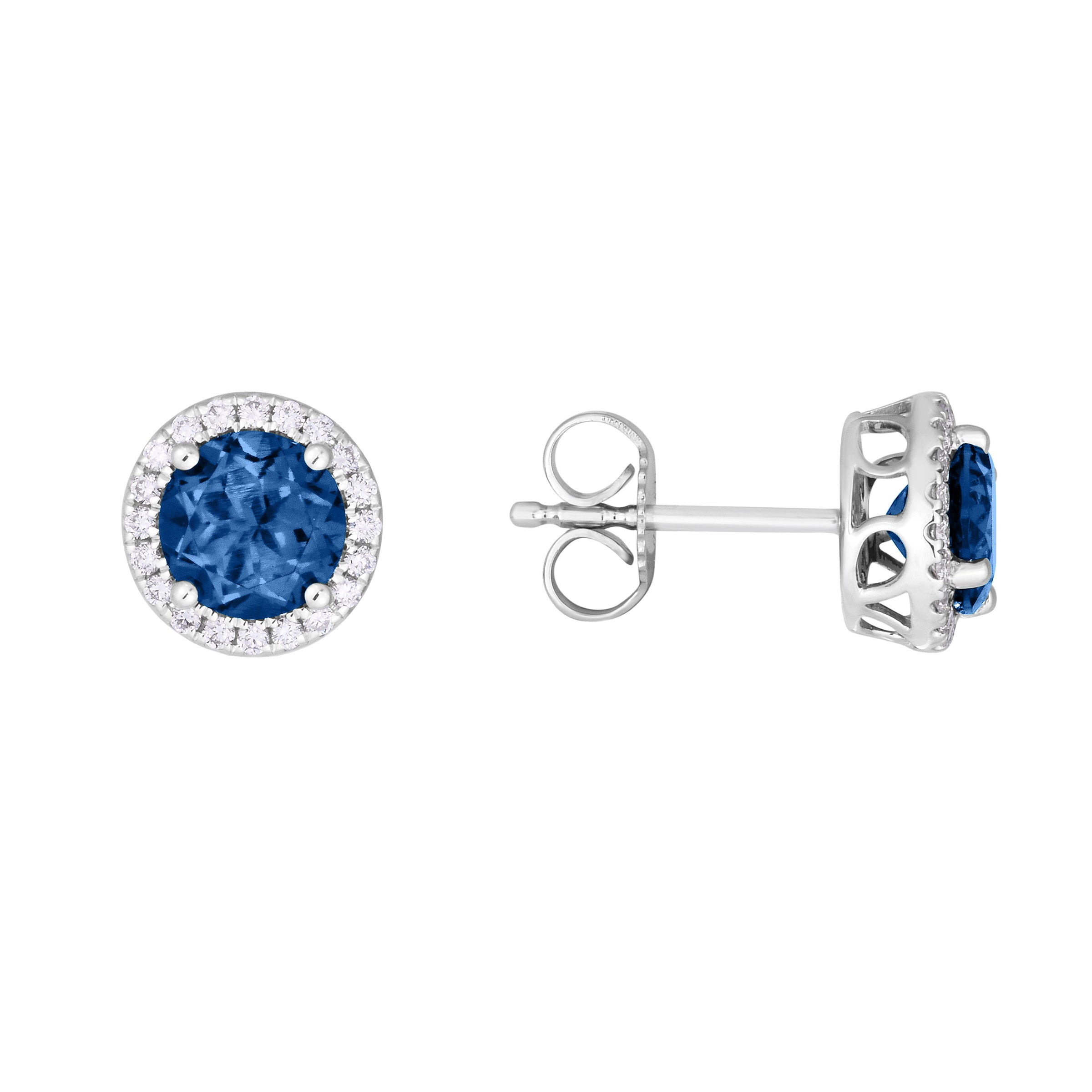 14KT WHITE GOLD VS2 I .17CTW DIAMOND &LONDON BLUE TOPAZ EARRINGS - Image 1