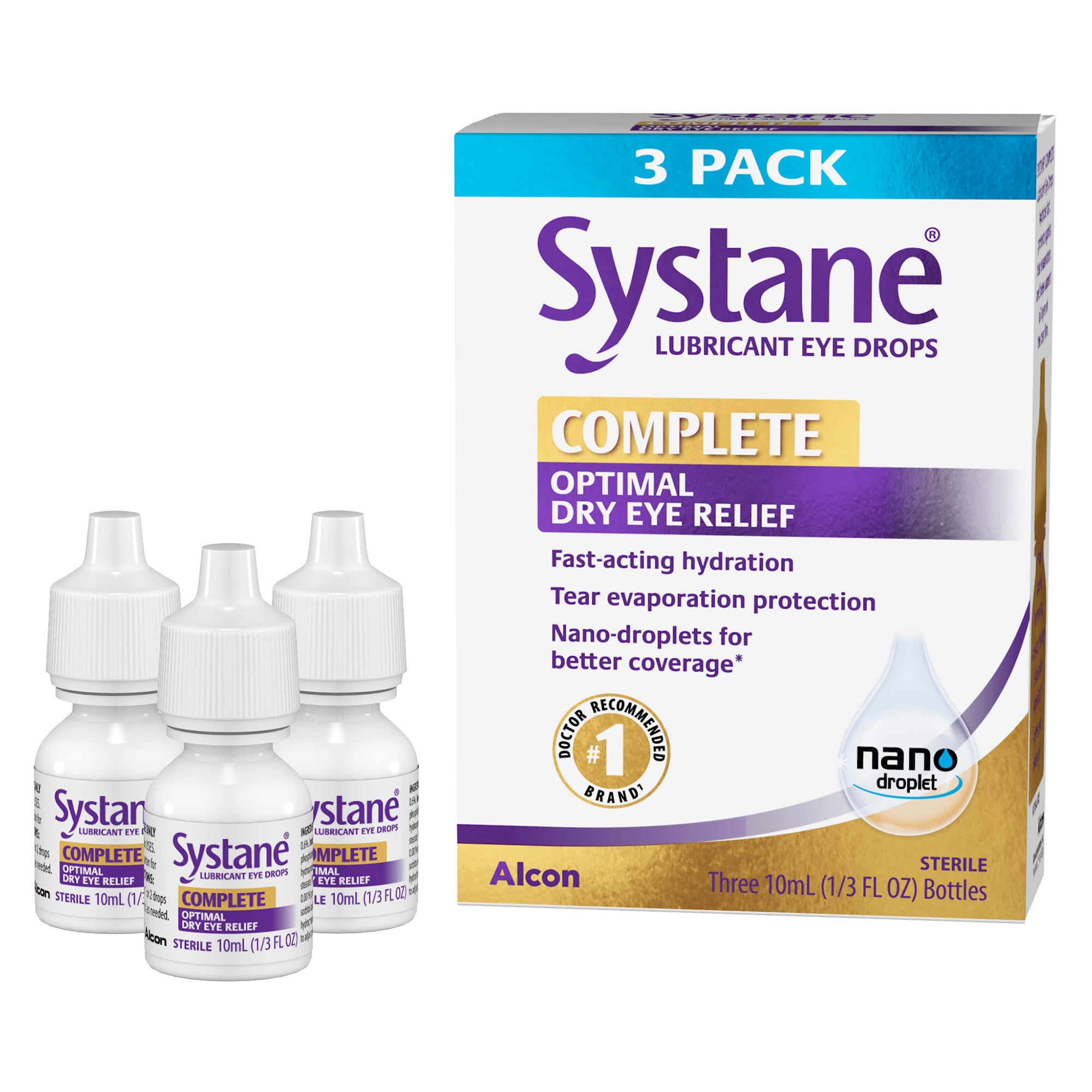ALCON SYSTANE COMPLETE LUBRICANT EYE DROPS 3 X 10 ML - Image 1