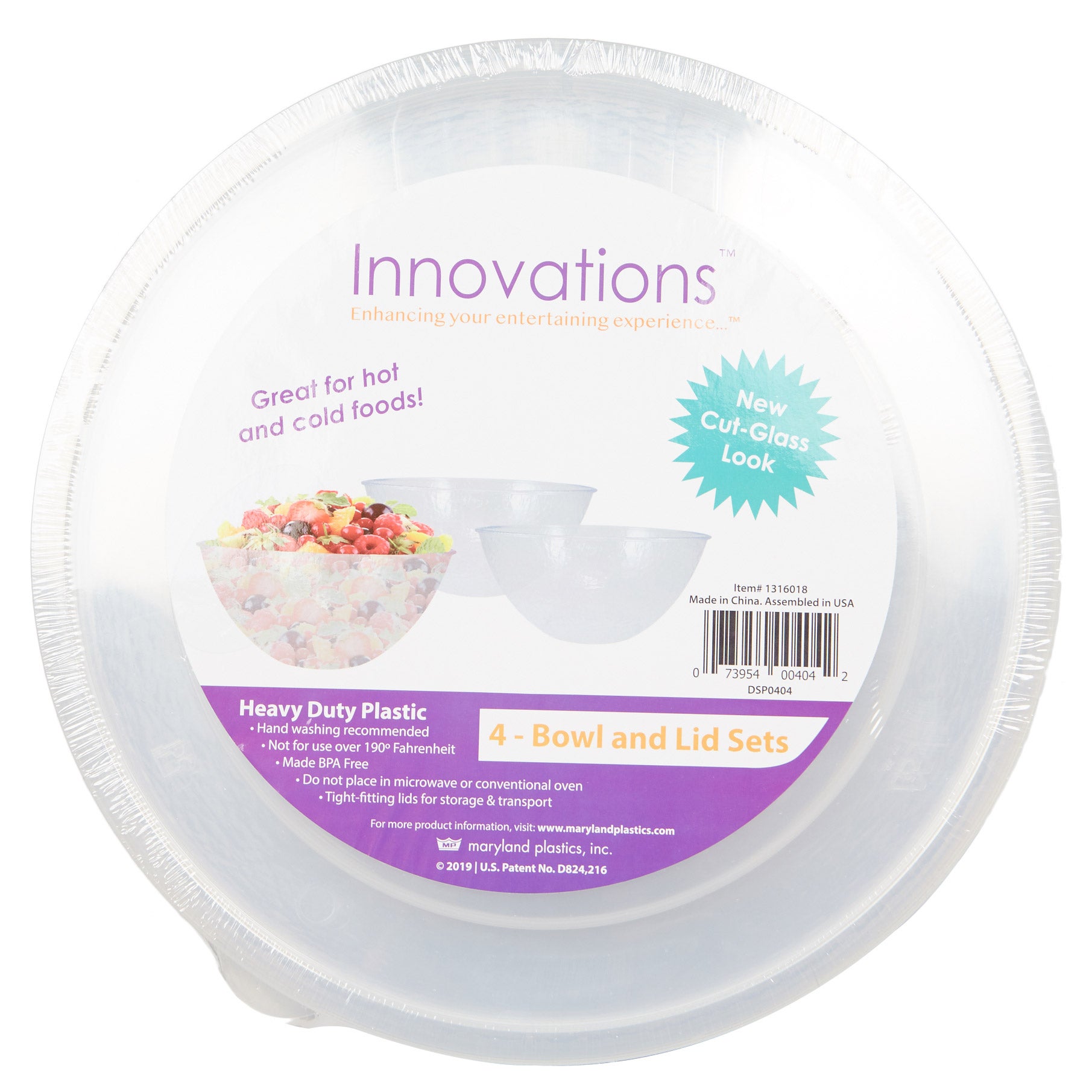 INNOVATIONS CUT GLASS BOWL SET 4 LARGE WITH LIDS