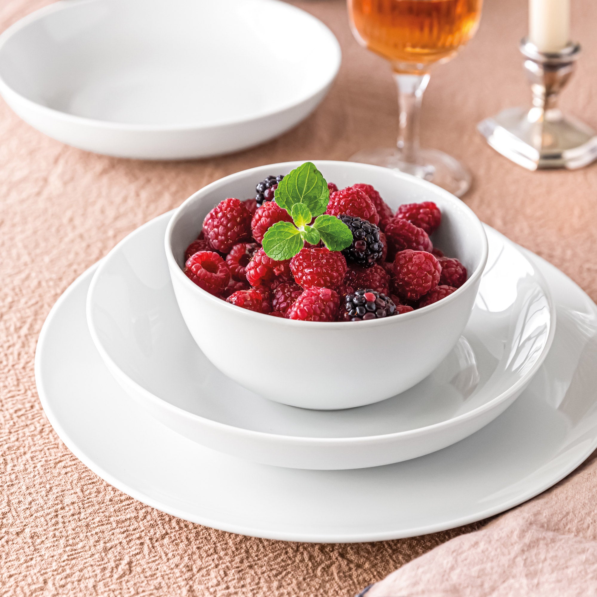 OVER AND BACK WHITE COUPE PORCELAIN 12-PIECE DINNERWARE