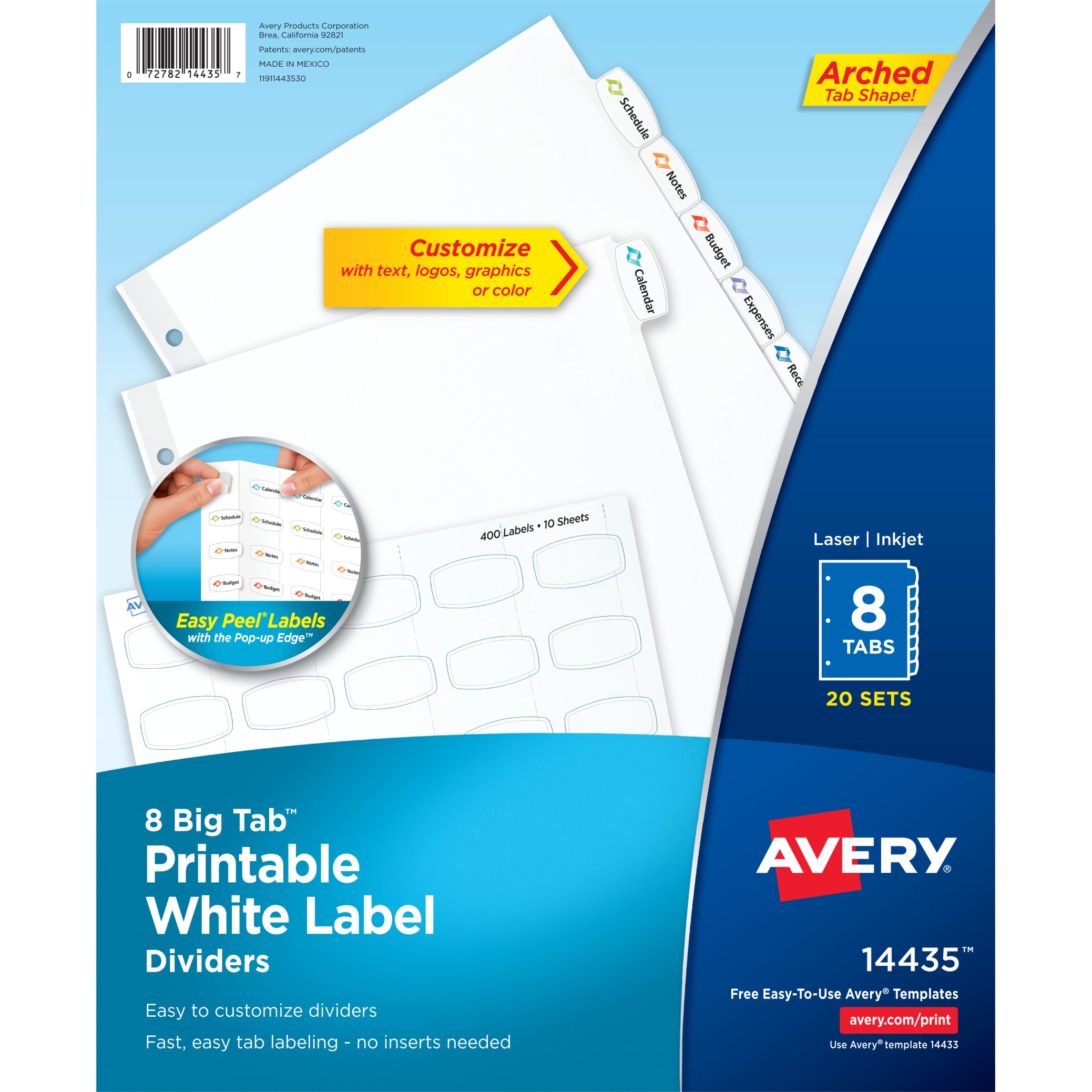AVERY TAB DIVIDERS 8-TAB WHITE LABEL AVE14435 WHITE - Image 1