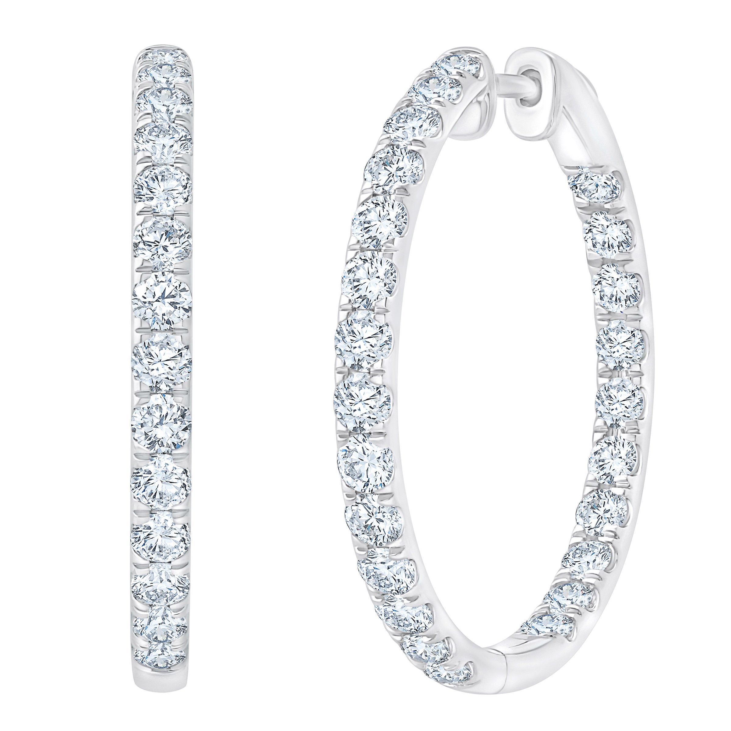 14KT WHITE GOLD VS2 G 2.00CTW ROUND DIAMOND HOOP EARRINGS - Image 1